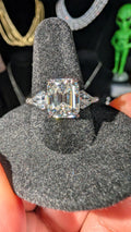 Galactic Ice 4CT Emerald Cut Moissanite 3 Stone Ring D Color S925