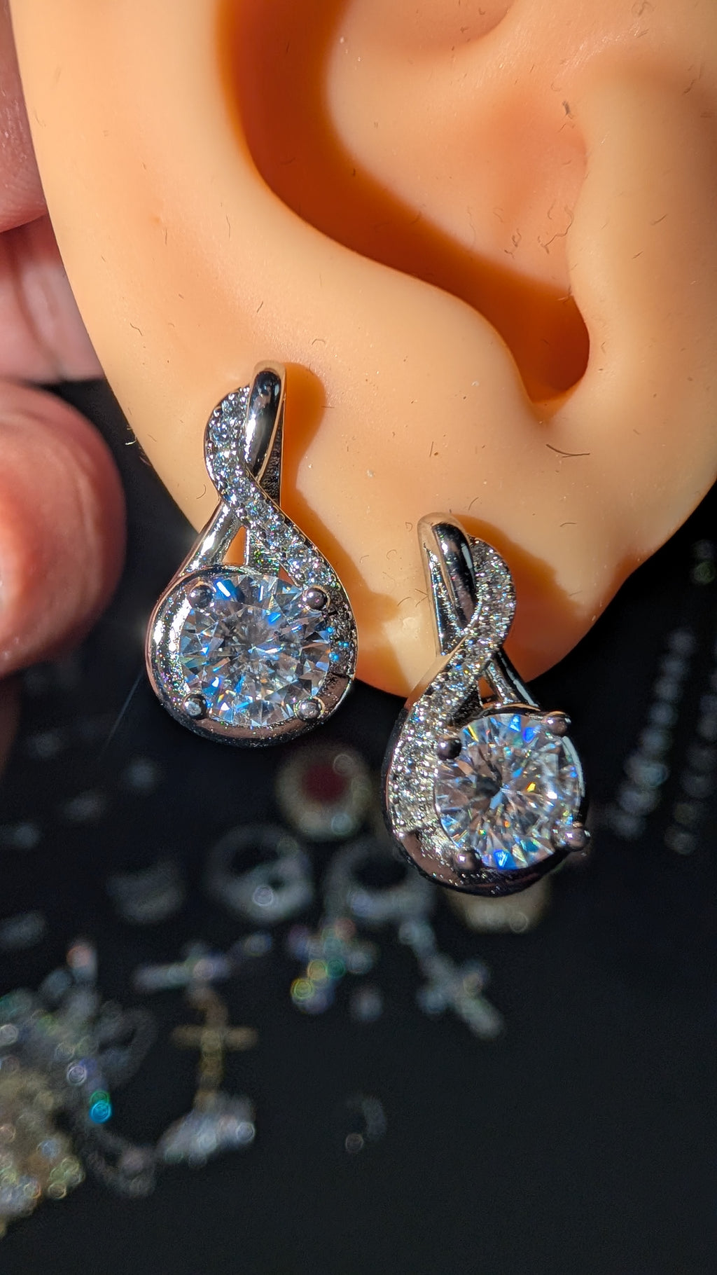 Galactic Ice 1ct Round Cut Moissanite Drop Earrings D Color S925