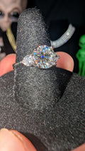 Plated 2ct Round Brilliant Center Moissanite With sparking heart shaped CZ side stones
