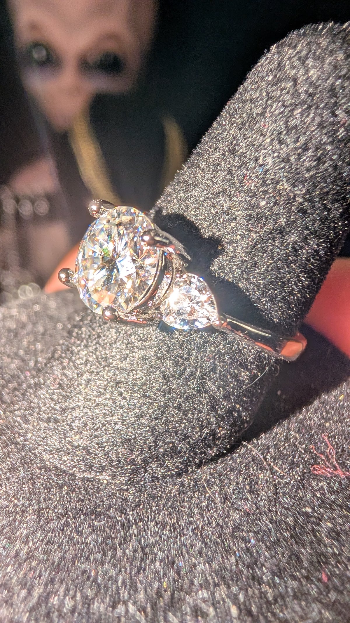 Plated 2ct Round Brilliant Center Moissanite With sparking heart shaped CZ side stones