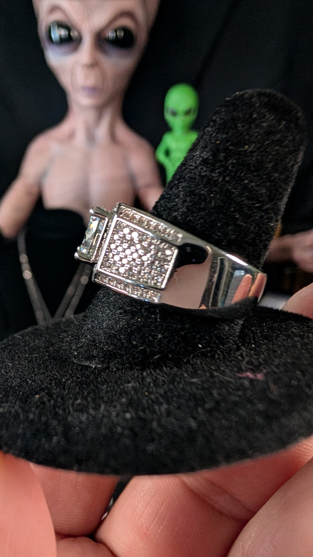 Plated Mens 2CT Round Moissanite & CZ Statement RIng