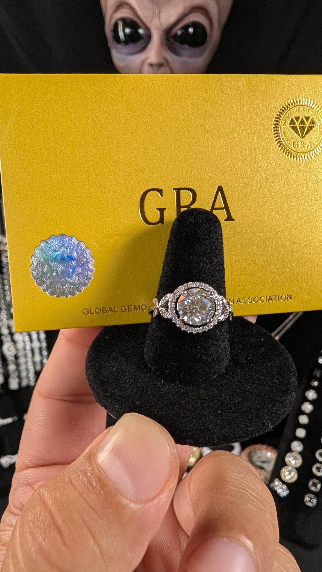 Plated 2CT Round Cut Moissanite Floral Halo Ring