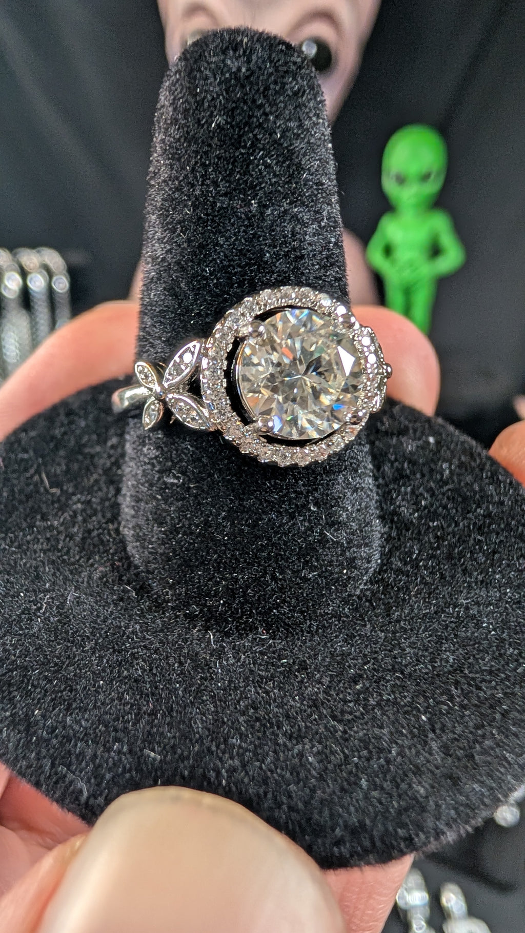 Plated 2CT Round Cut Moissanite Floral Halo Ring