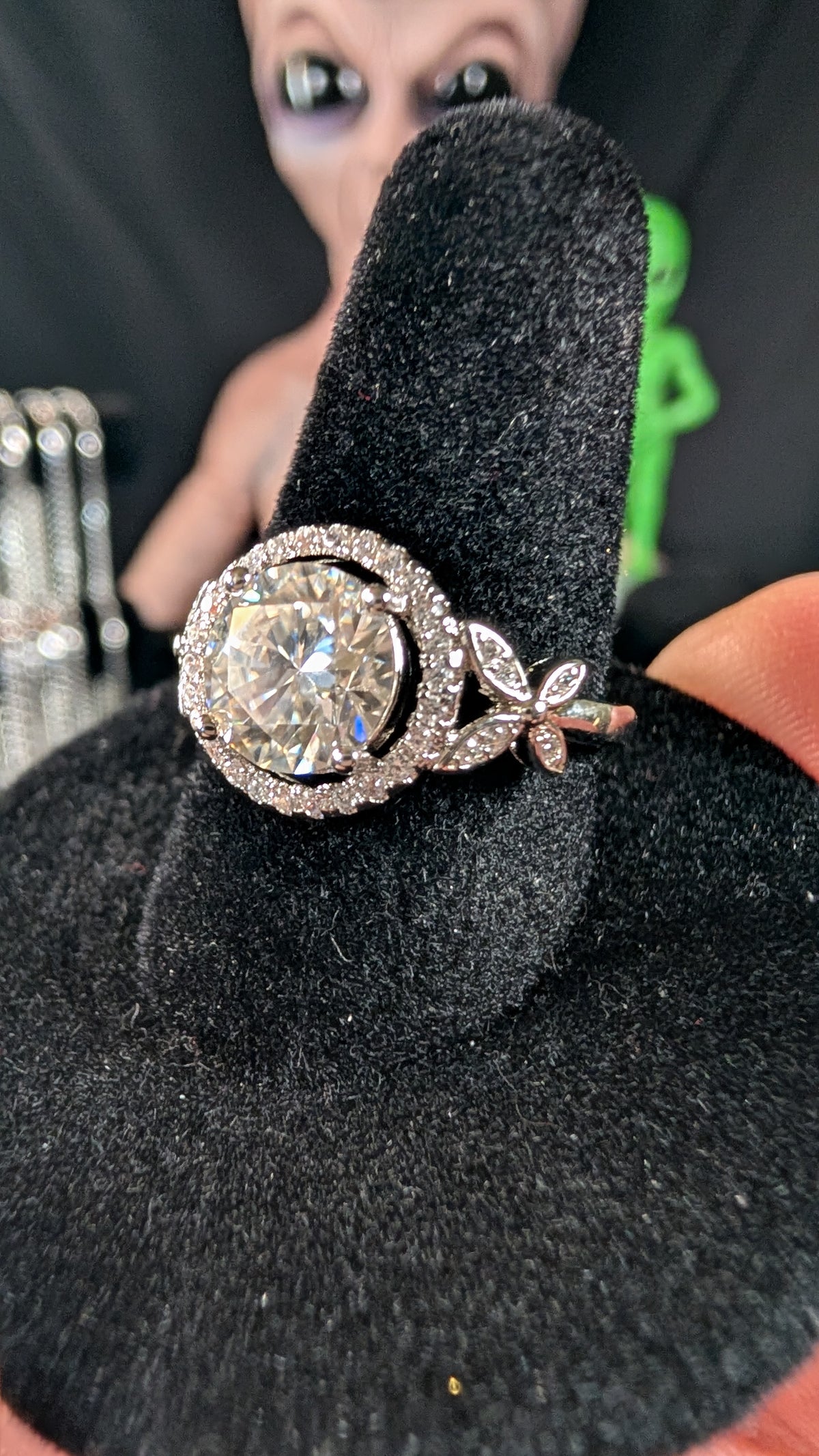 Plated 2CT Round Cut Moissanite Floral Halo Ring