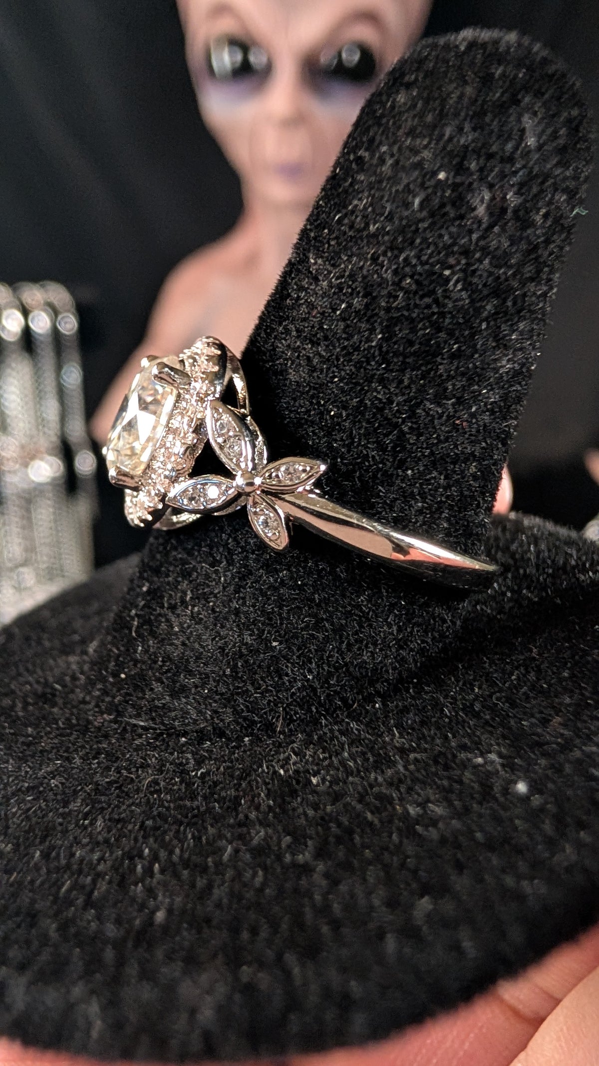 Plated 2CT Round Cut Moissanite Floral Halo Ring