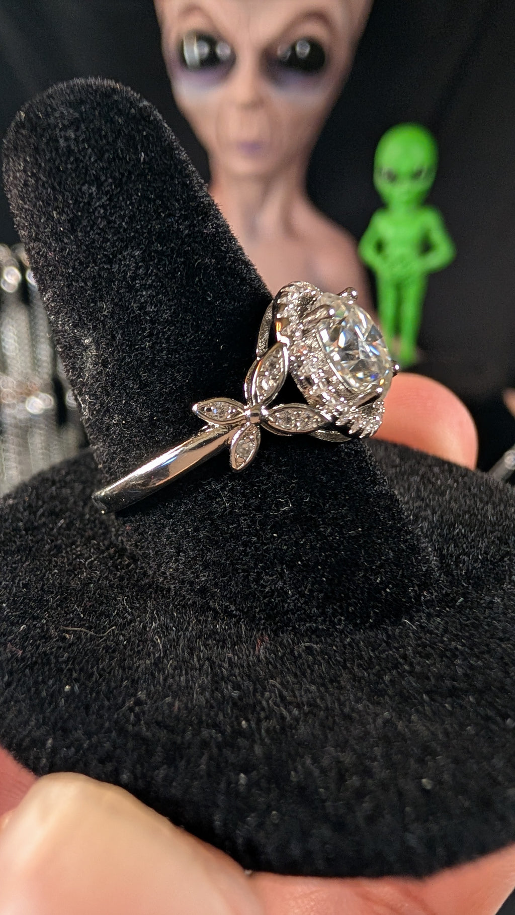 Plated 2CT Round Cut Moissanite Floral Halo Ring