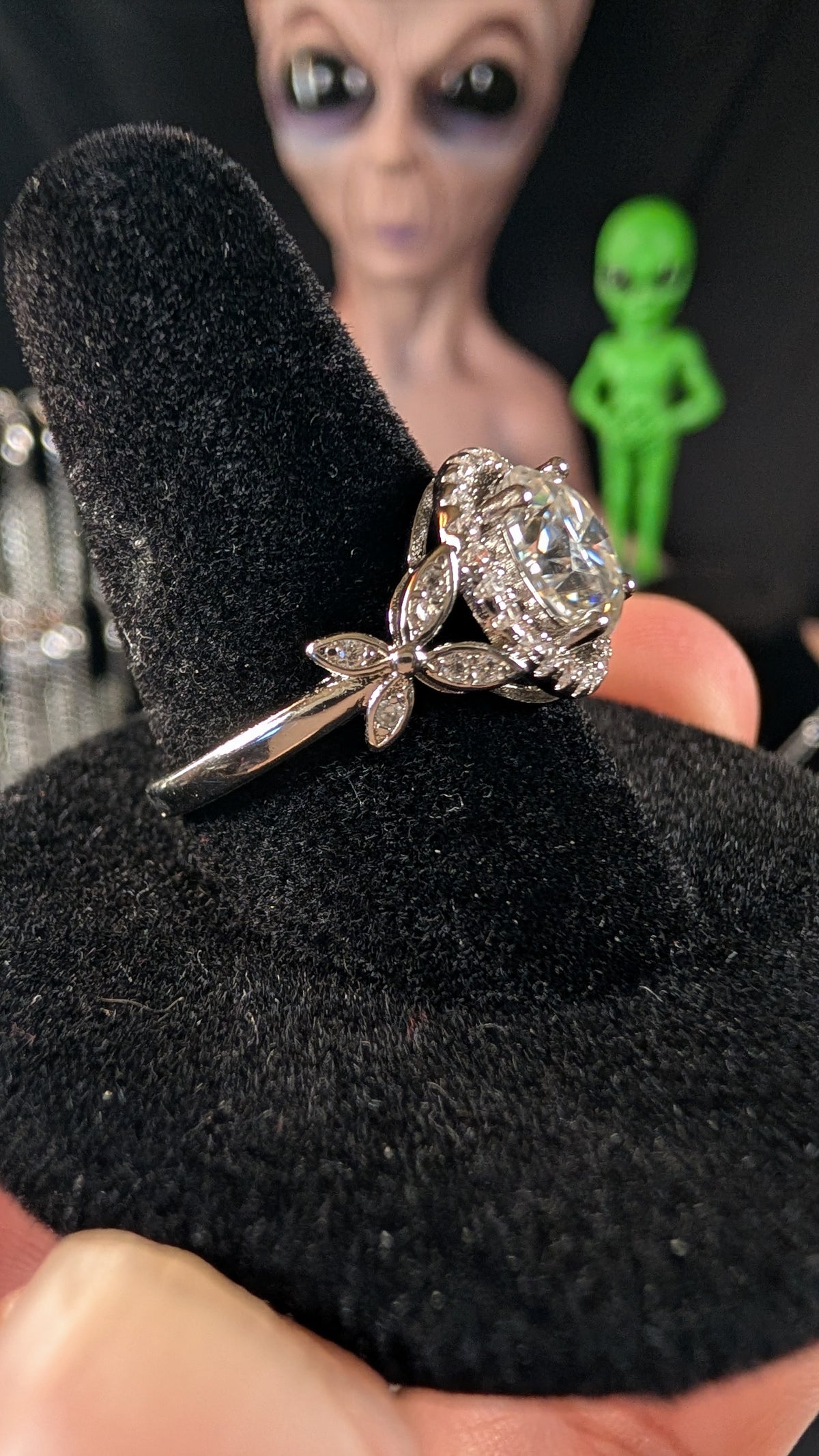 Plated 2CT Round Cut Moissanite Floral Halo Ring