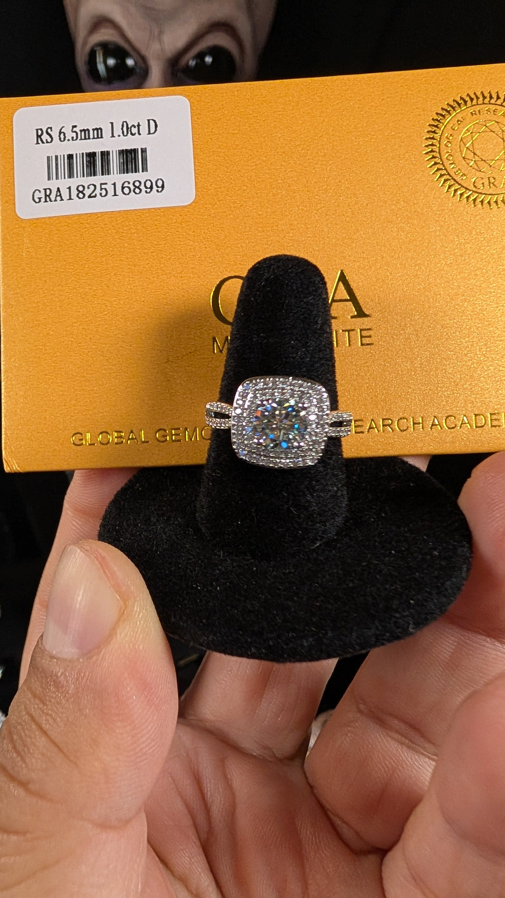 Plated 1CT Round Cut Moissanite Square Halo Ring