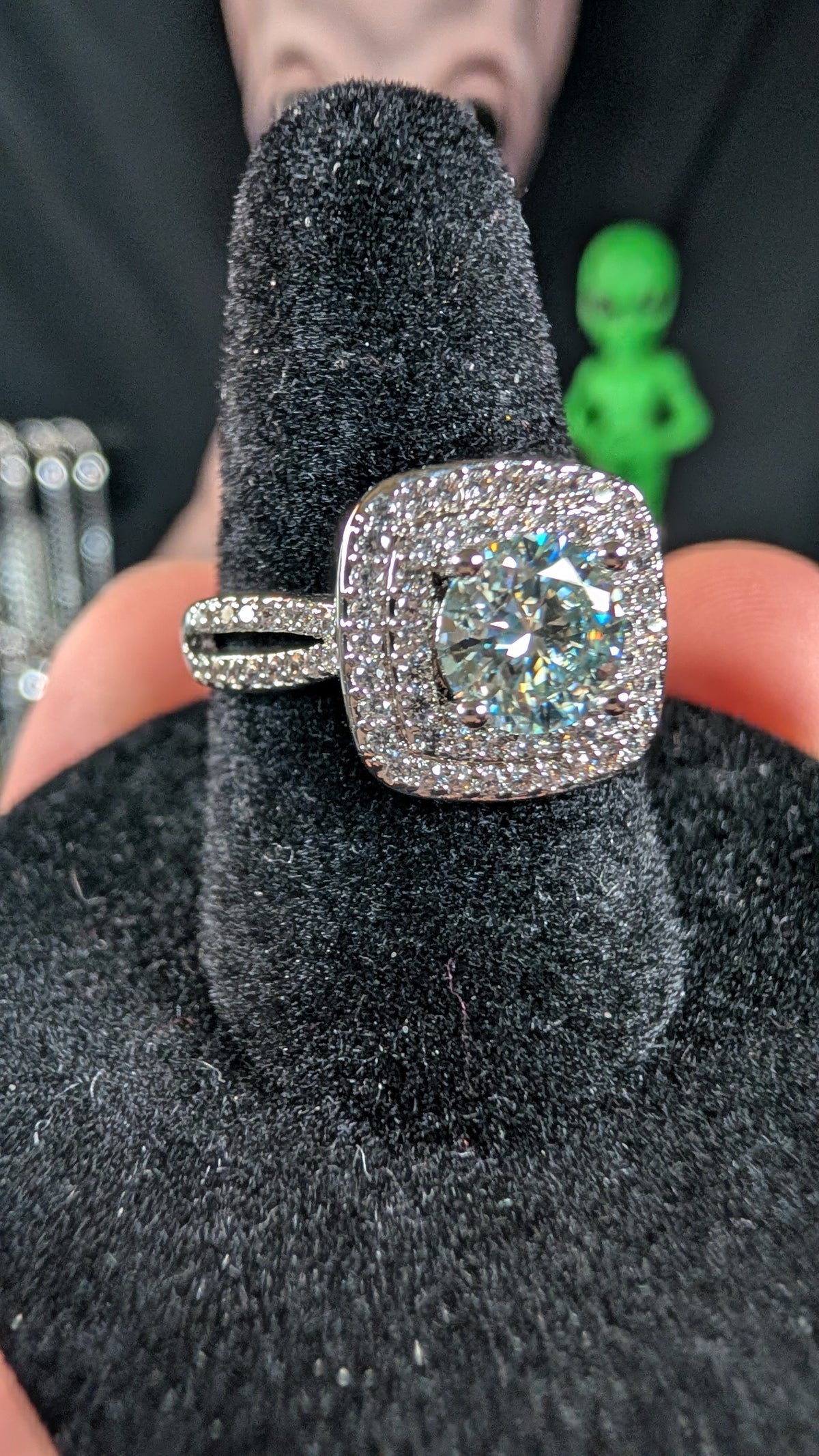 Plated 1CT Round Cut Moissanite Square Halo Ring