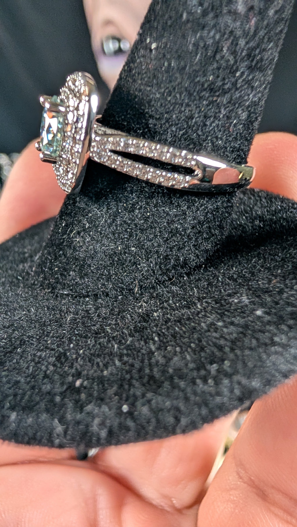Plated 1CT Round Cut Moissanite Square Halo Ring