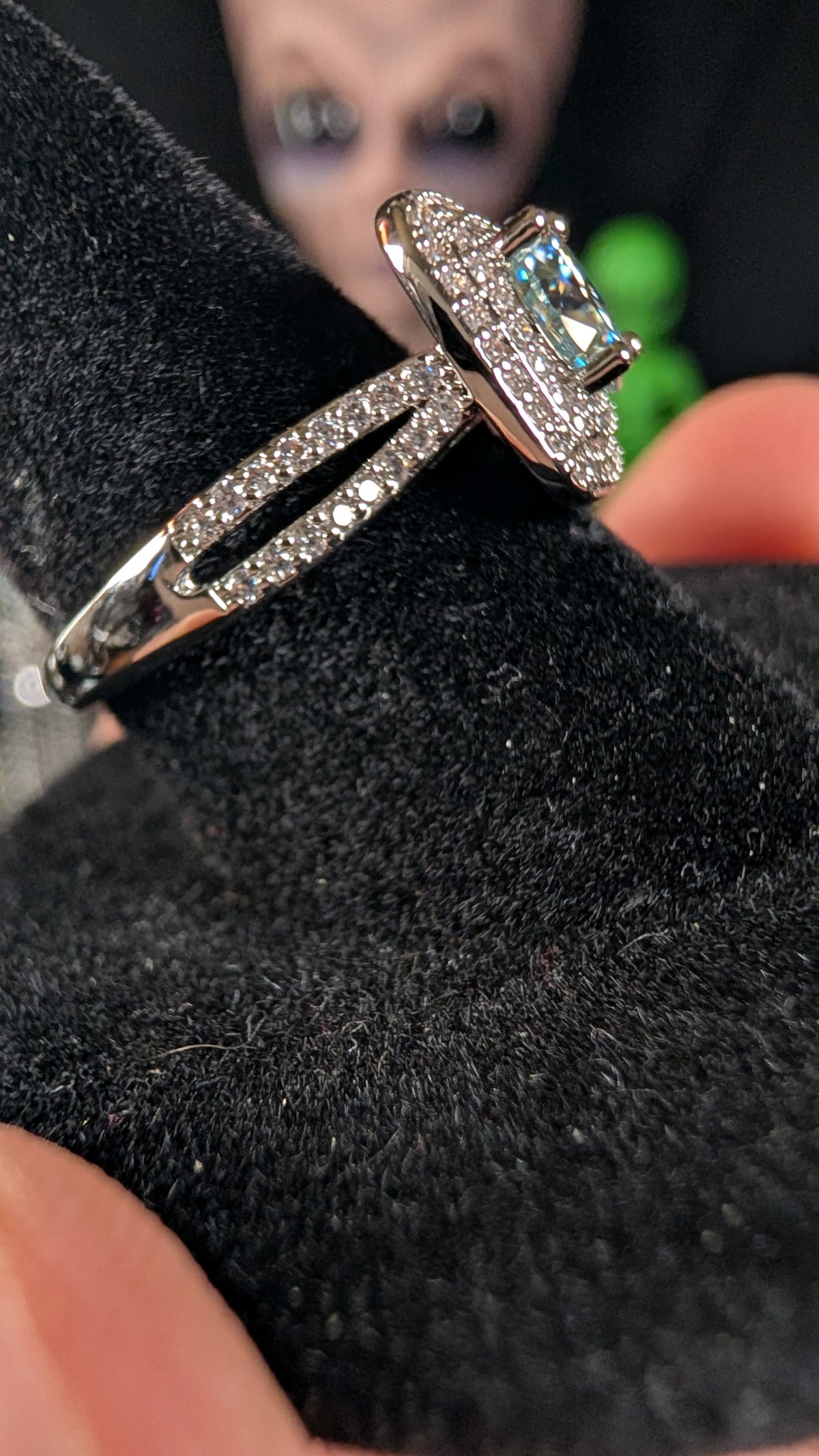 Plated 1CT Round Cut Moissanite Square Halo Ring