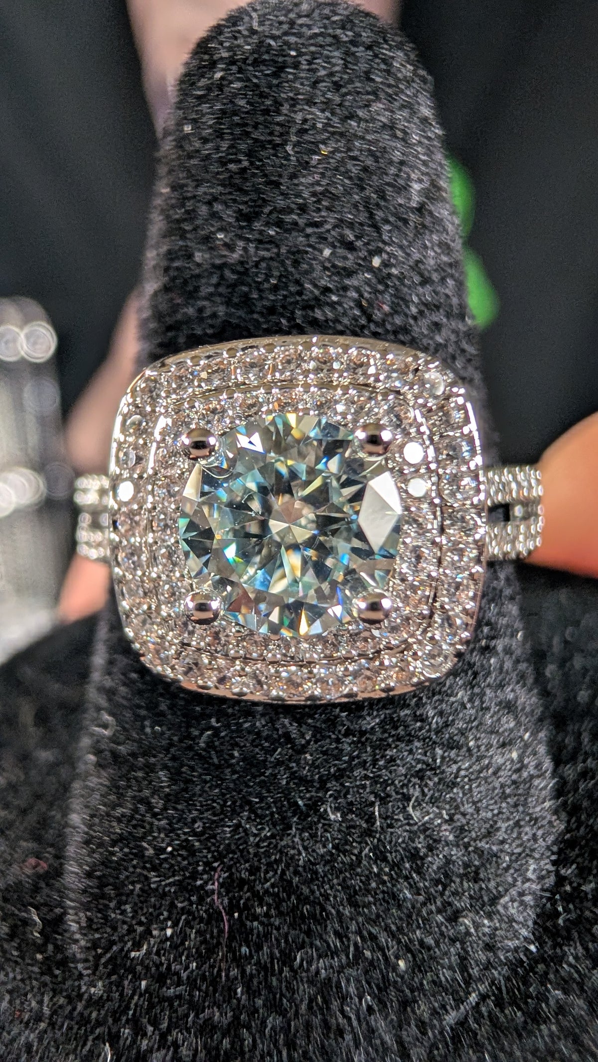 Plated 1CT Round Cut Moissanite Square Halo Ring