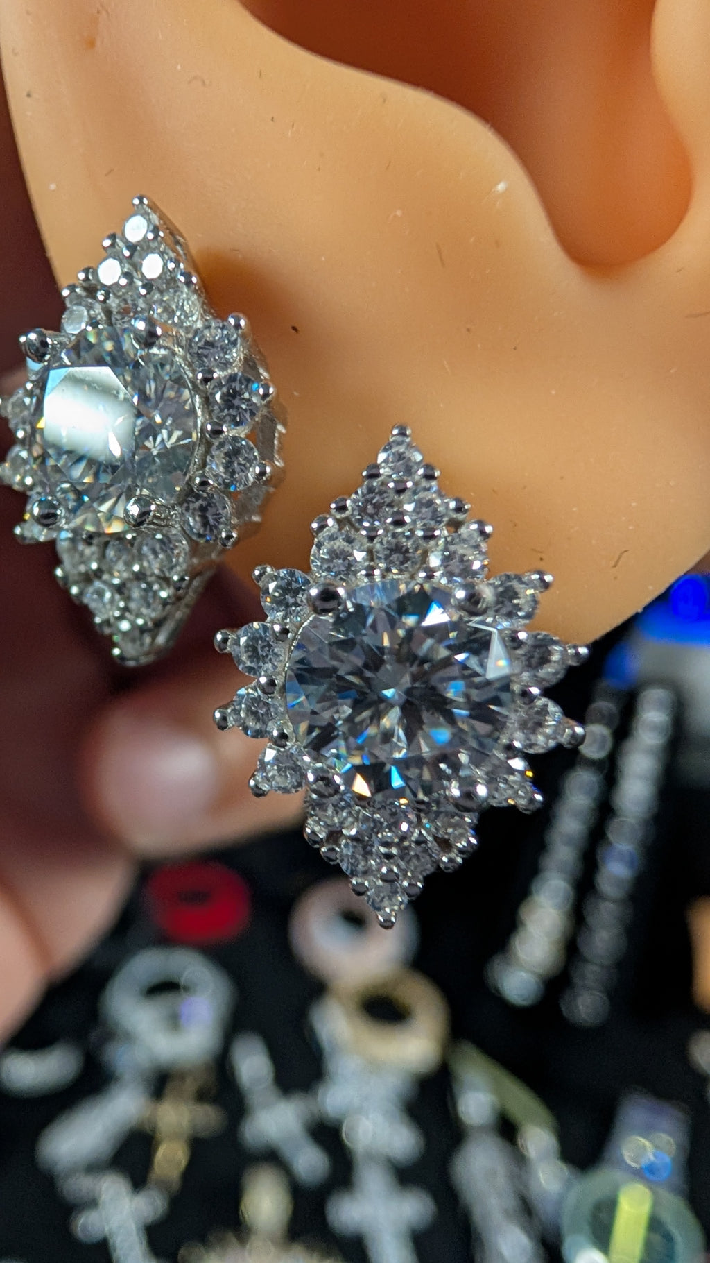 Galactic Ice 1CT Andromada Crown Moissanite Starbusrt Earrings S925 Sterling Silver