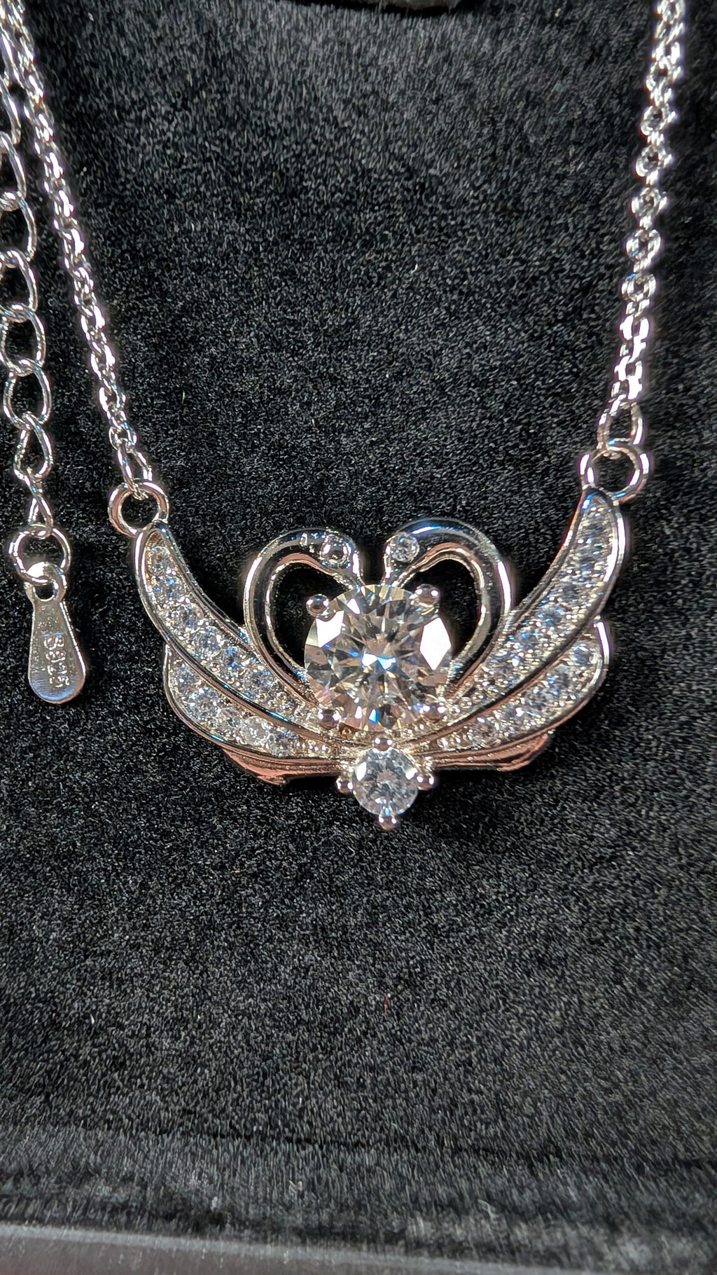 Galactic Ice Celestial Embrace 1CT Moissanite Heart & Wings S925 Necklace