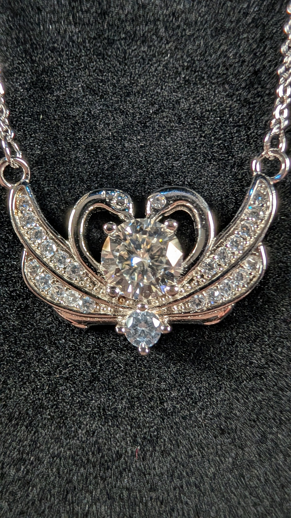 Galactic Ice Celestial Embrace 1CT Moissanite Heart & Wings S925 Necklace