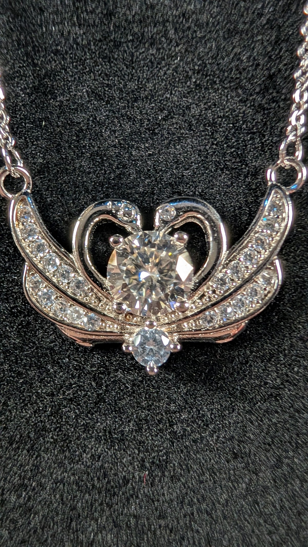 Galactic Ice Celestial Embrace 1CT Moissanite Heart & Wings S925 Necklace