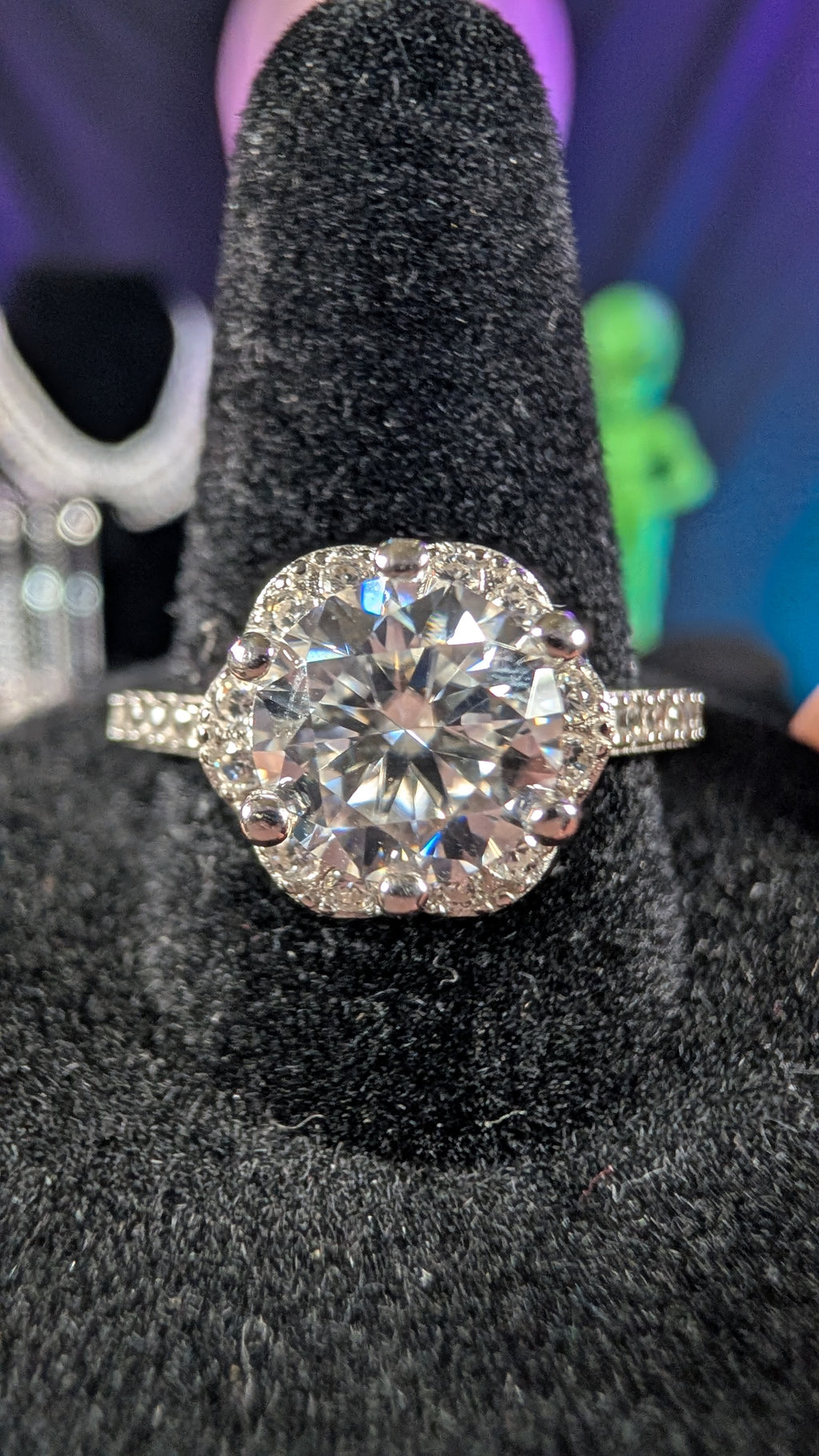 Galactic Ice Supernova Halo 2CT Moissanite S925 Sterling Silver Ring
