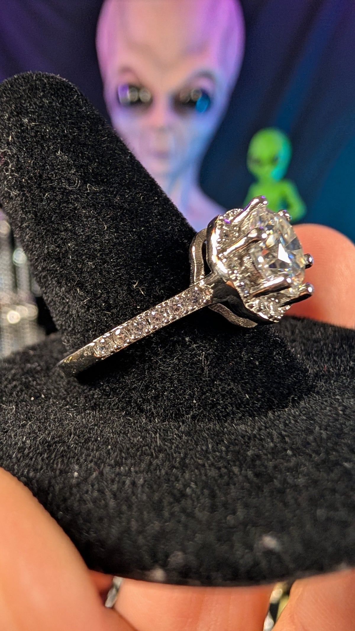 Galactic Ice Supernova Halo 2CT Moissanite S925 Sterling Silver Ring