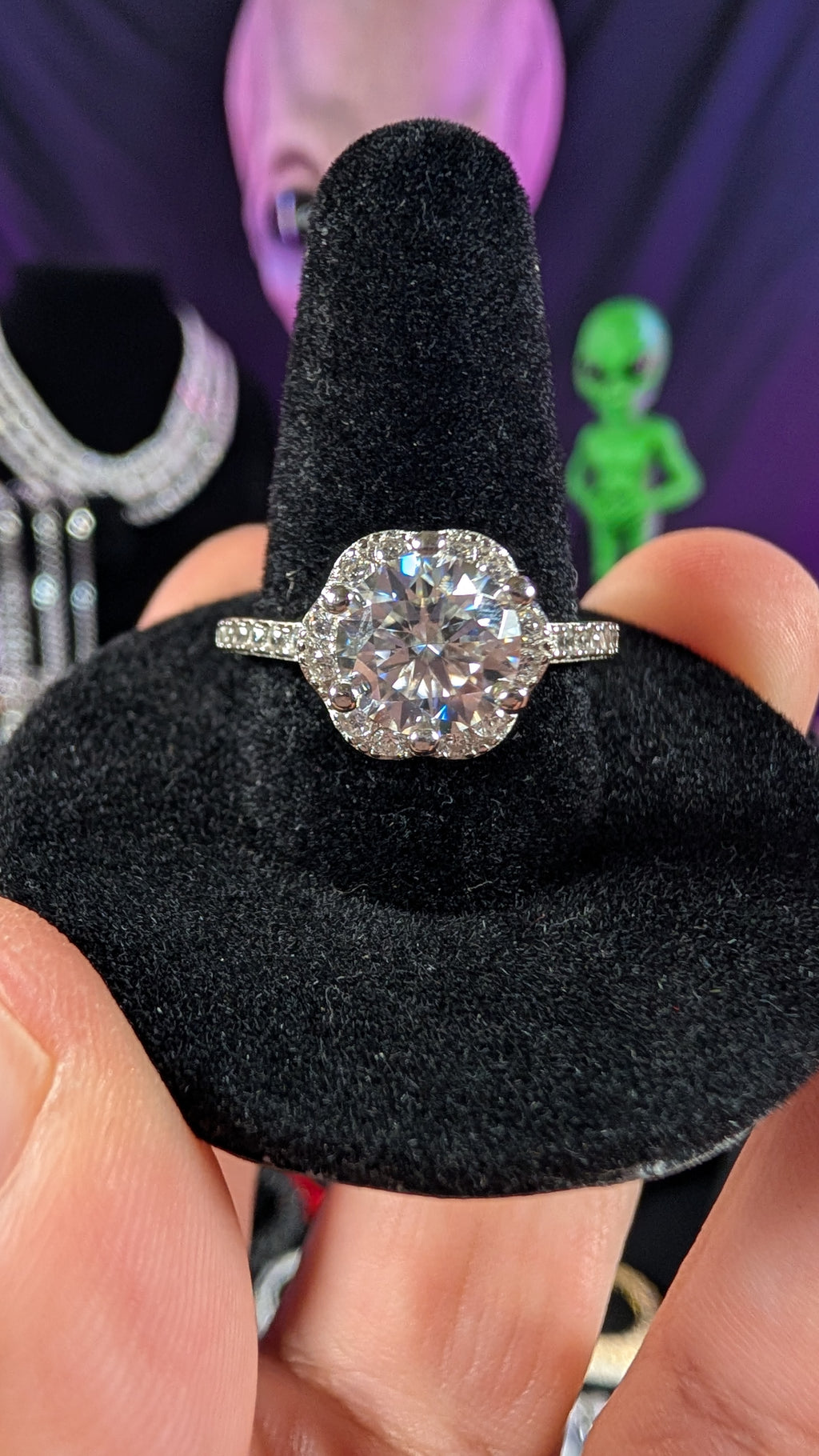 Galactic Ice Supernova Halo 2CT Moissanite S925 Sterling Silver Ring