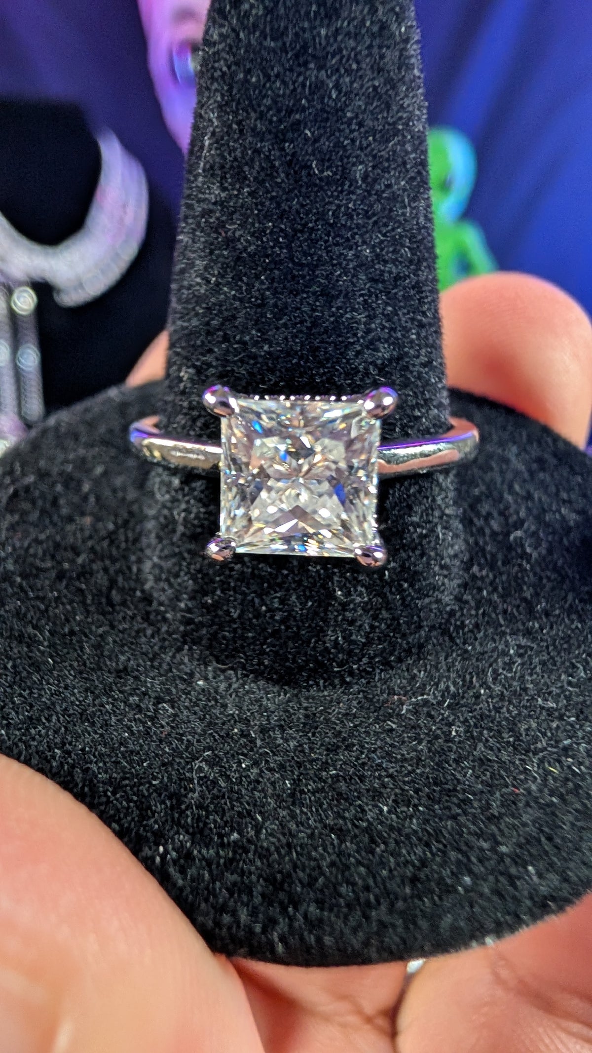 Plated 2CT Andromeda Princess Cut Moissanite Silver Plated Ring
