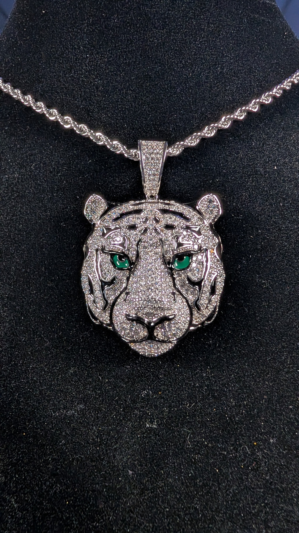 Plated Nebula Predator Moissanite Pendant on a 24 inch 3mm Plated Rope Chain
