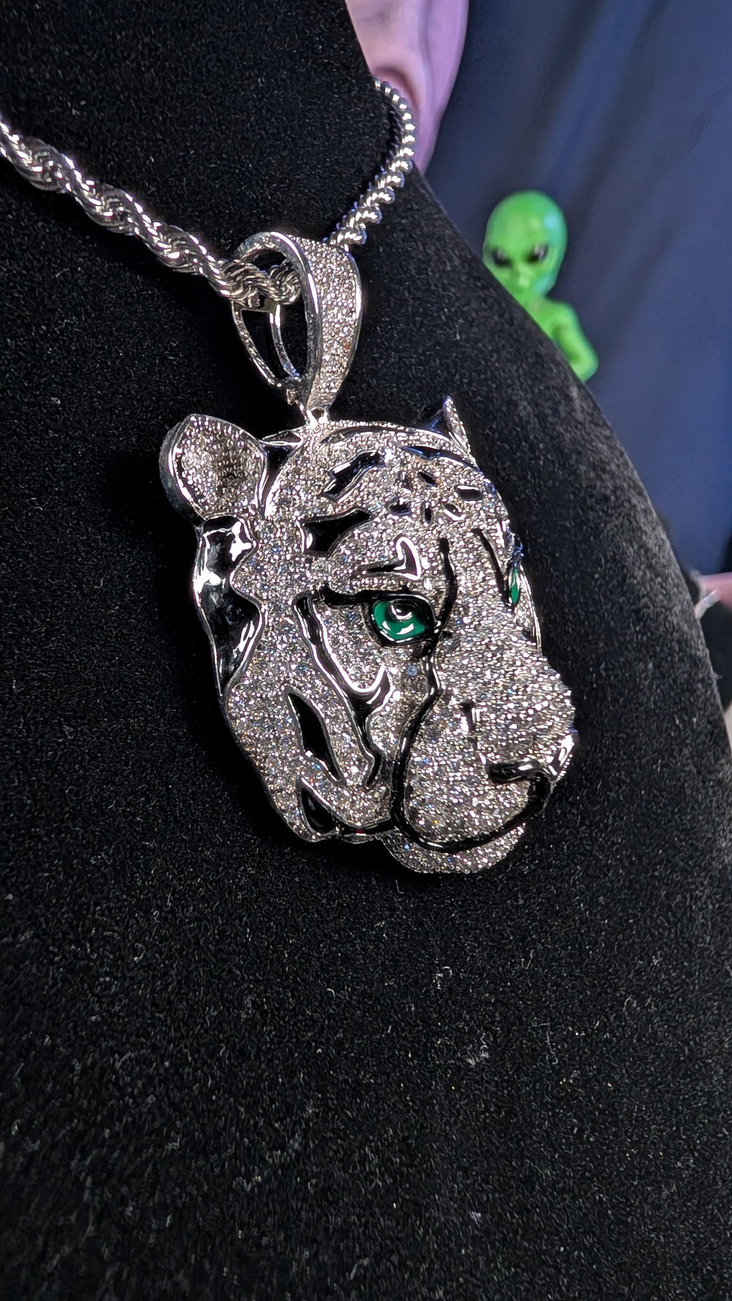 Plated Nebula Predator Moissanite Pendant on a 24 inch 3mm Plated Rope Chain