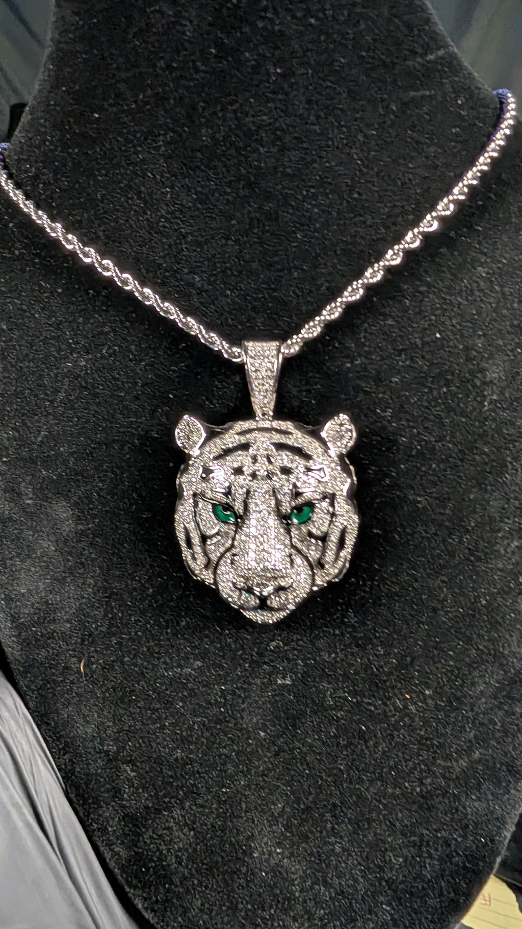 Plated Nebula Predator Moissanite Pendant on a 24 inch 3mm Plated Rope Chain