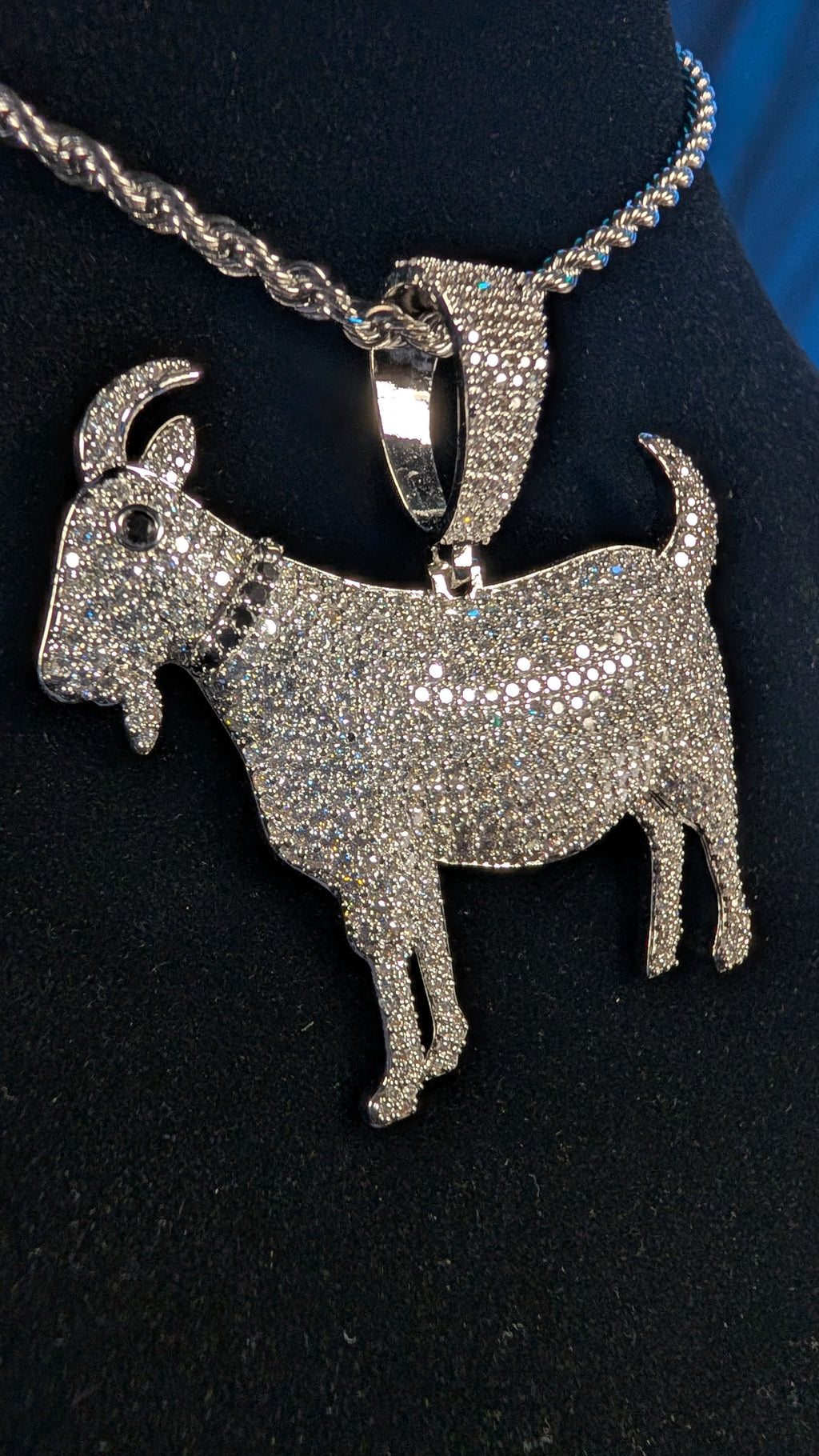 Plated Cosmic G.O.A.T Moissanite Pendant on a 24 inch 3 mm Plated Rope Chain