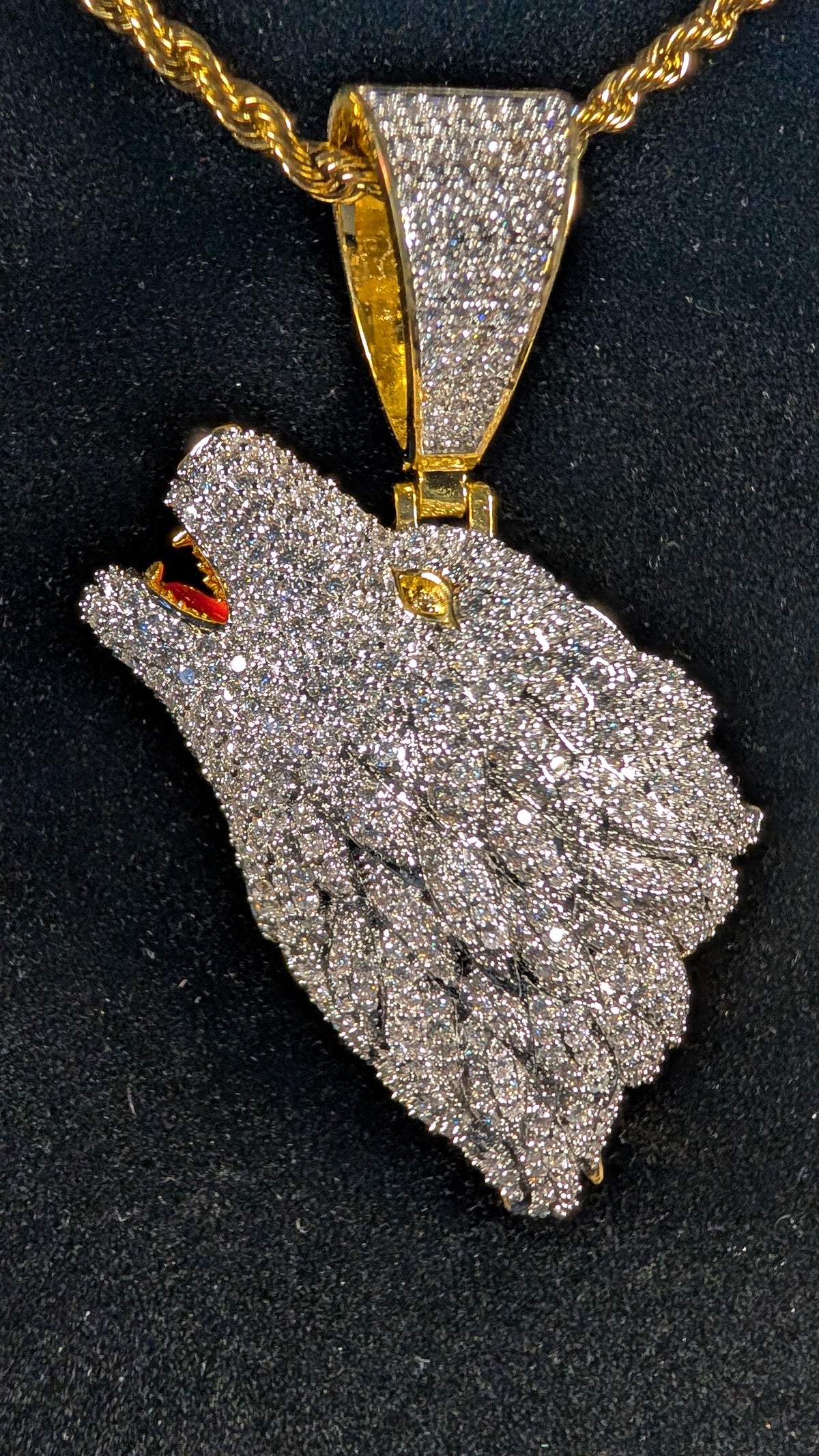Plated Gold Lunar Alpha Moissanite Pendant on a 24in 3mm Rope Chain