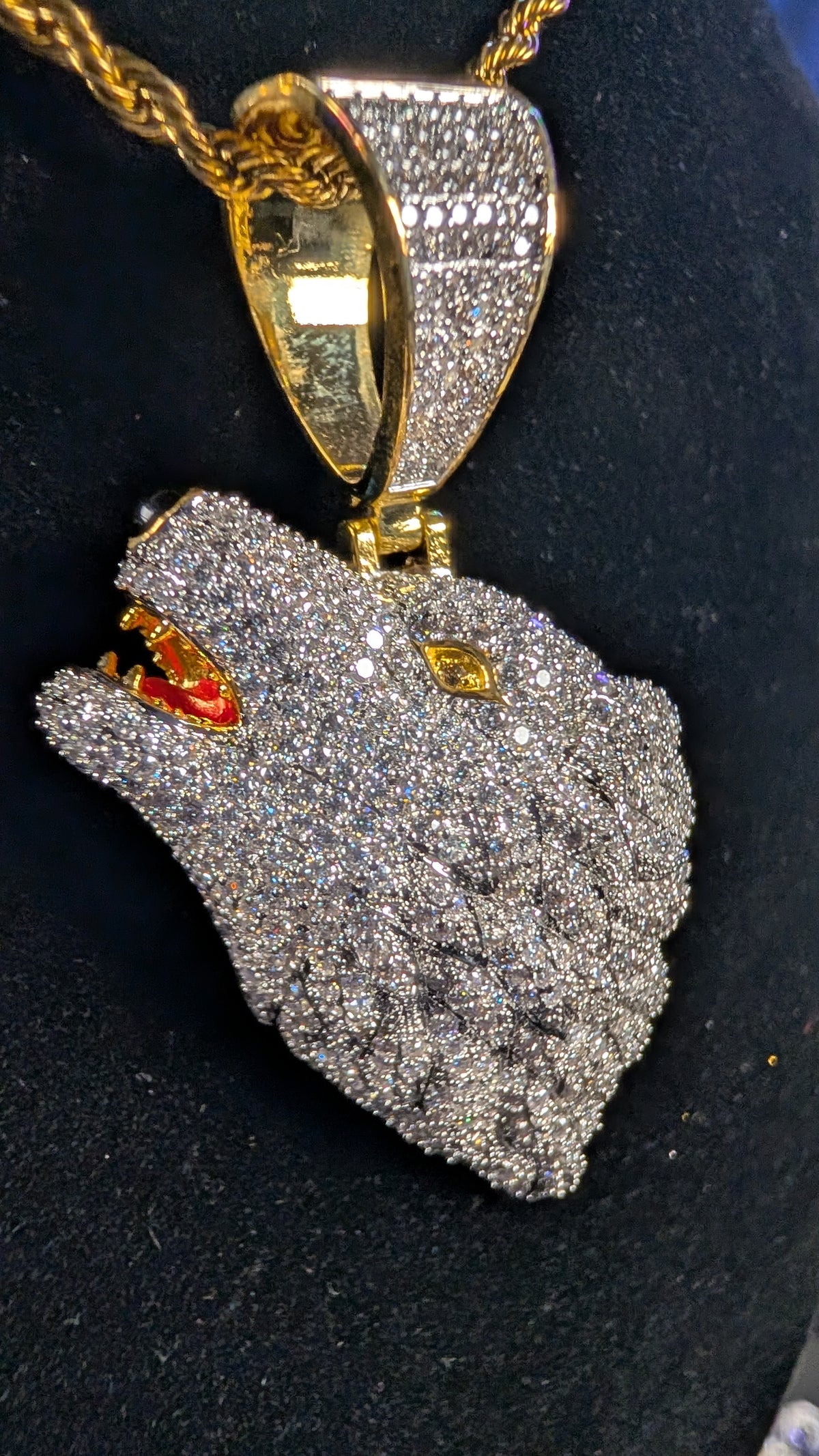 Plated Gold Lunar Alpha Moissanite Pendant on a 24in 3mm Rope Chain