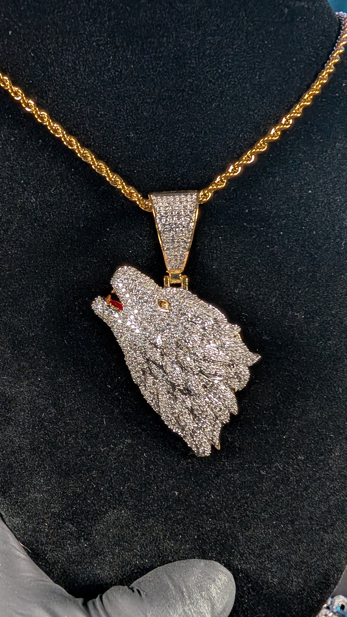 Plated Gold Lunar Alpha Moissanite Pendant on a 24in 3mm Rope Chain