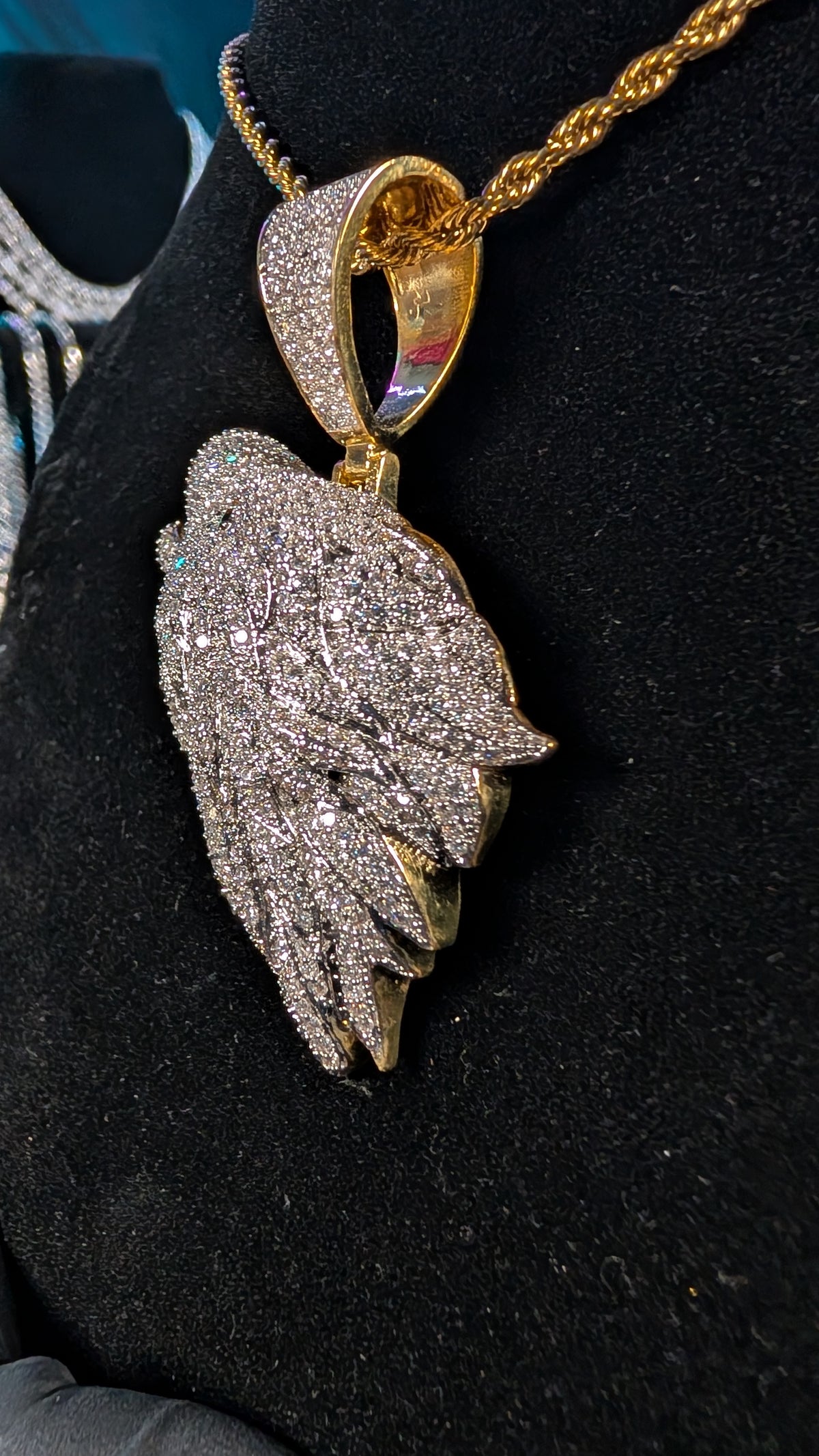 Plated Gold Lunar Alpha Moissanite Pendant on a 24in 3mm Rope Chain