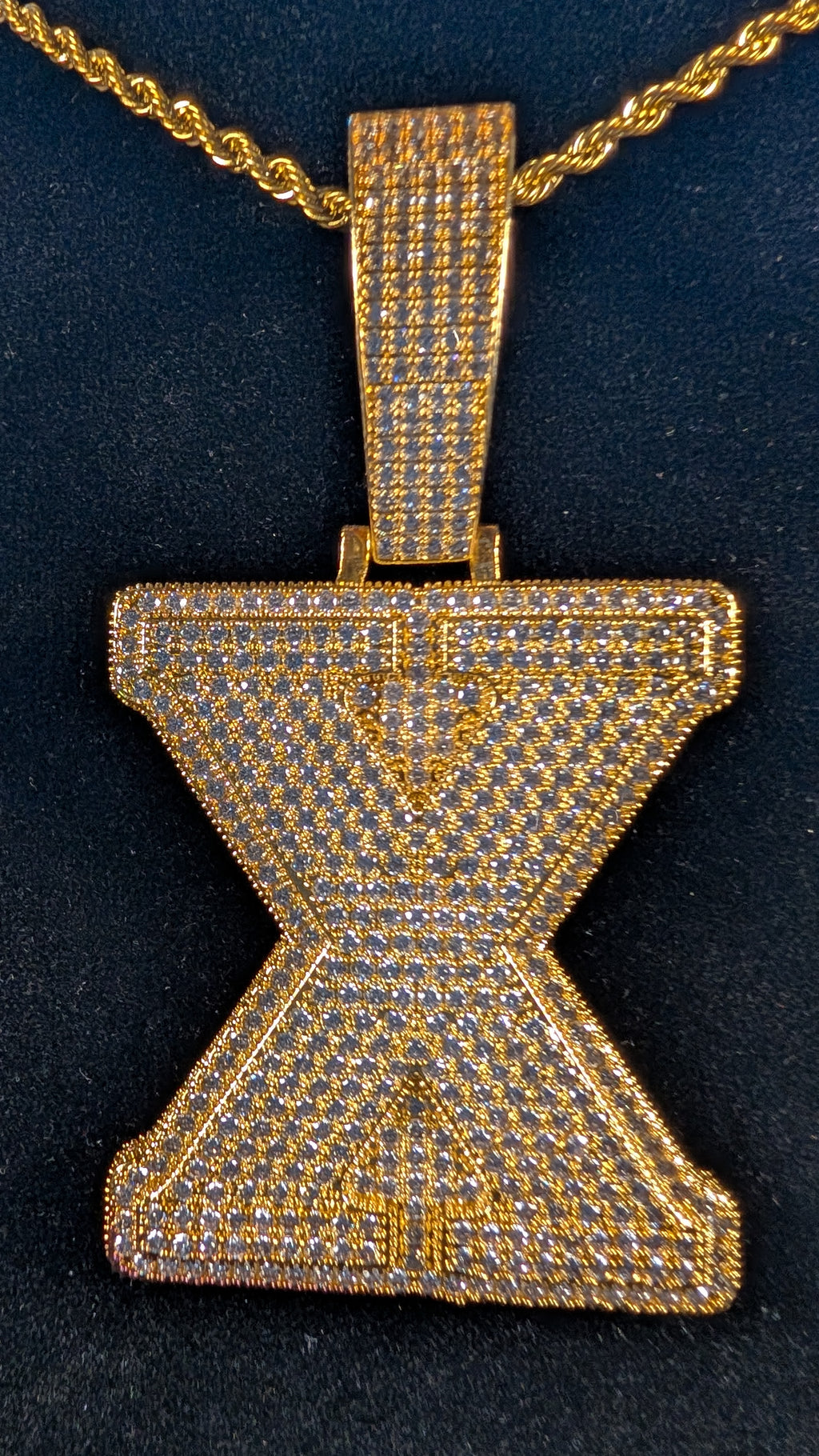Plated Gold Infinity Vault Moissanite Pendant w/a 24in 3mm Rope Chain