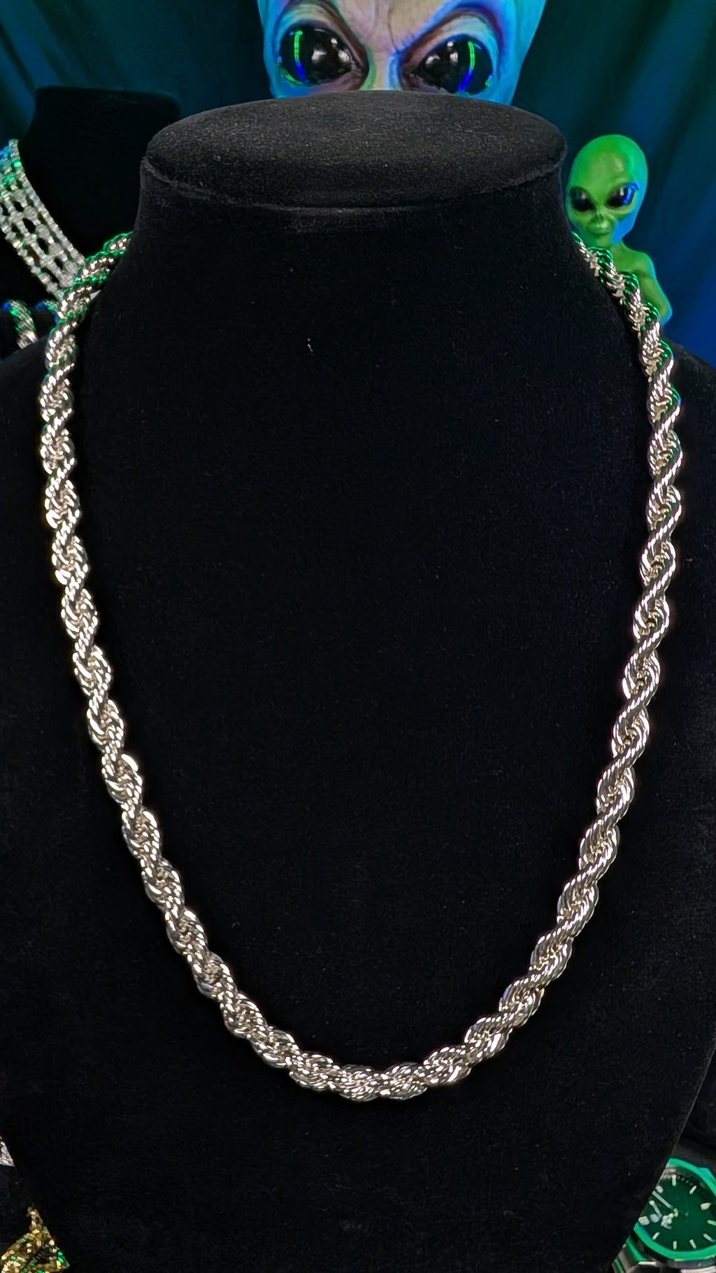 Plated Silver Cosmic Twist 24in 8mm Rope Chain Necklace