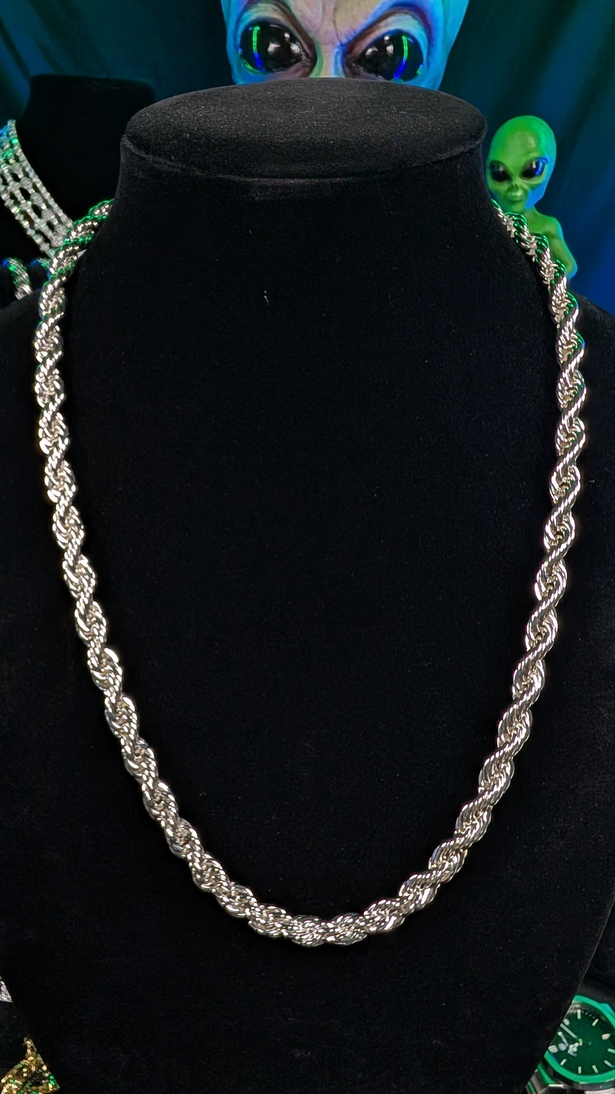Plated Silver Cosmic Twist 24in 8mm Rope Chain Necklace