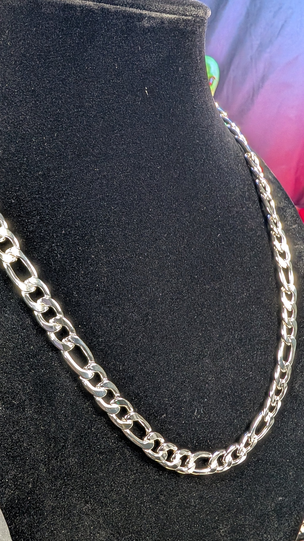 Plated Silver Orbit Link 24in 10mm Figaro Chain Necklace