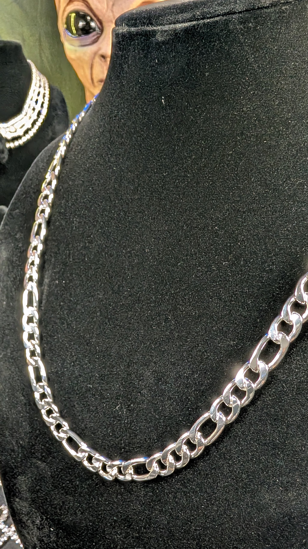 Plated Silver Orbit Link 24in 10mm Figaro Chain Necklace