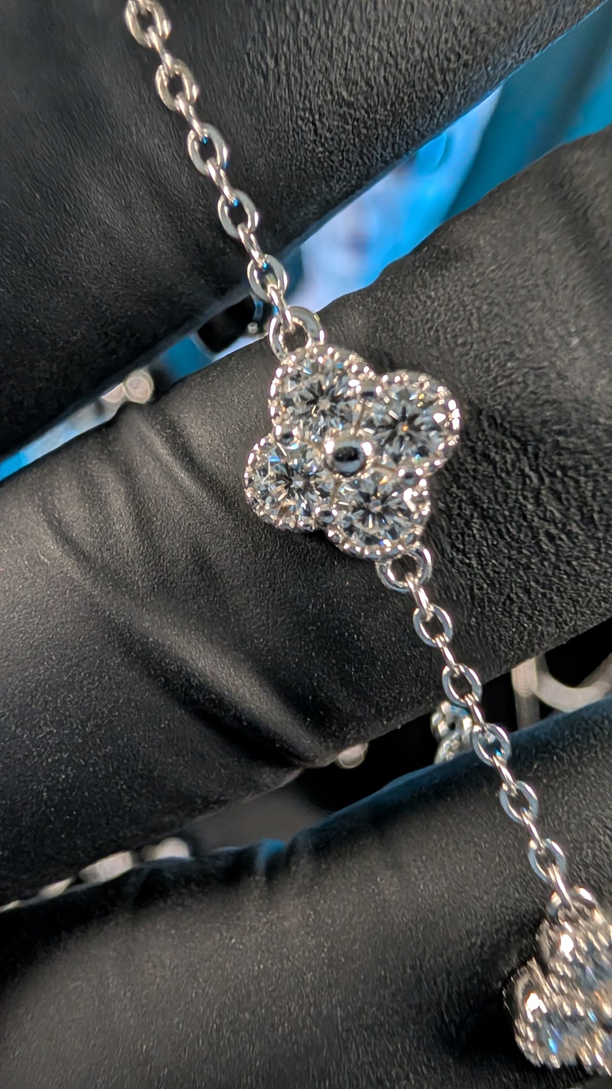 Galactic Ice Lucky Nebula - 3mm Moissanite Clover Charm S925 Sterling Silver