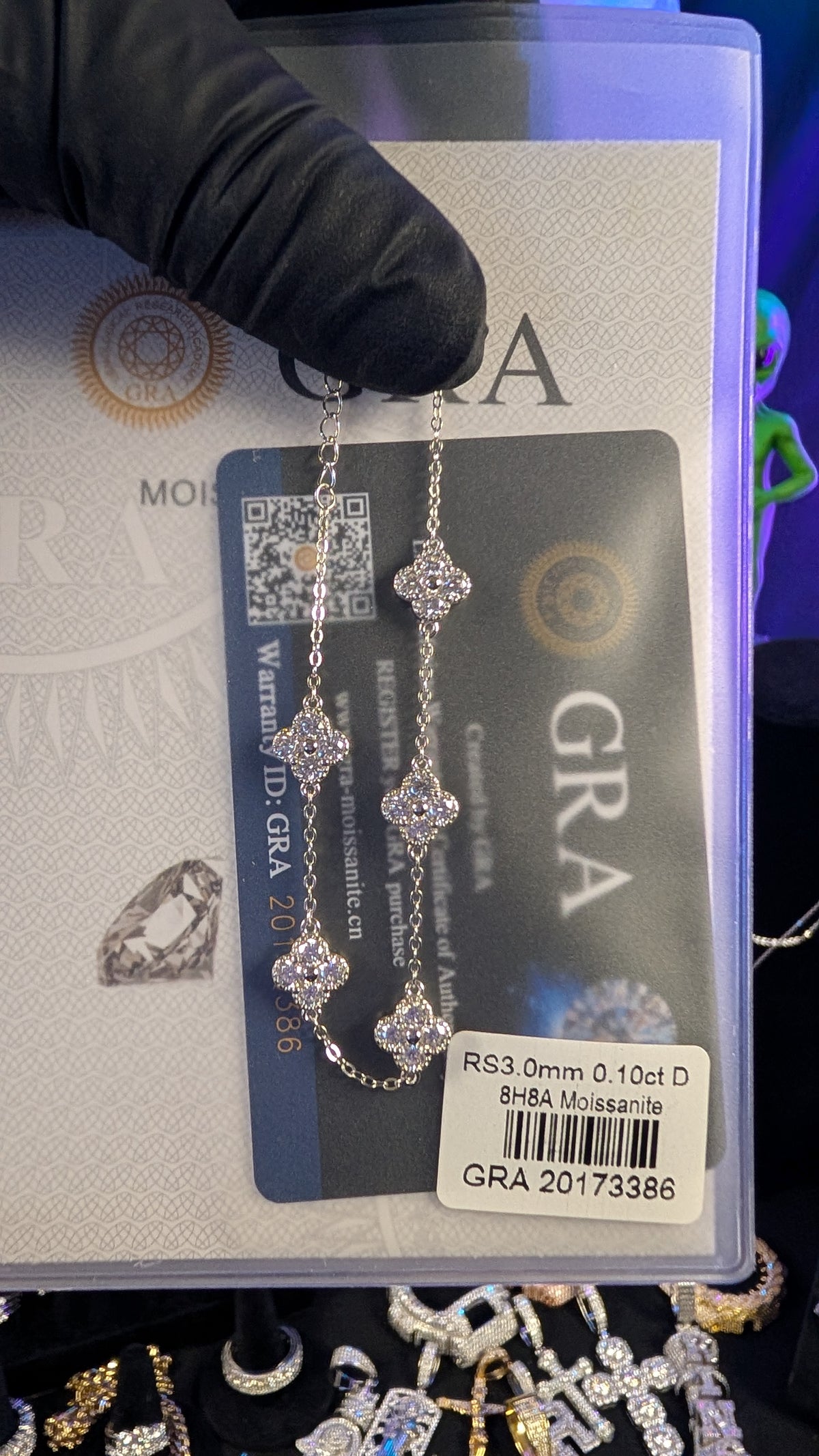 Galactic Ice Lucky Nebula - 3mm Moissanite Clover Charm S925 Sterling Silver