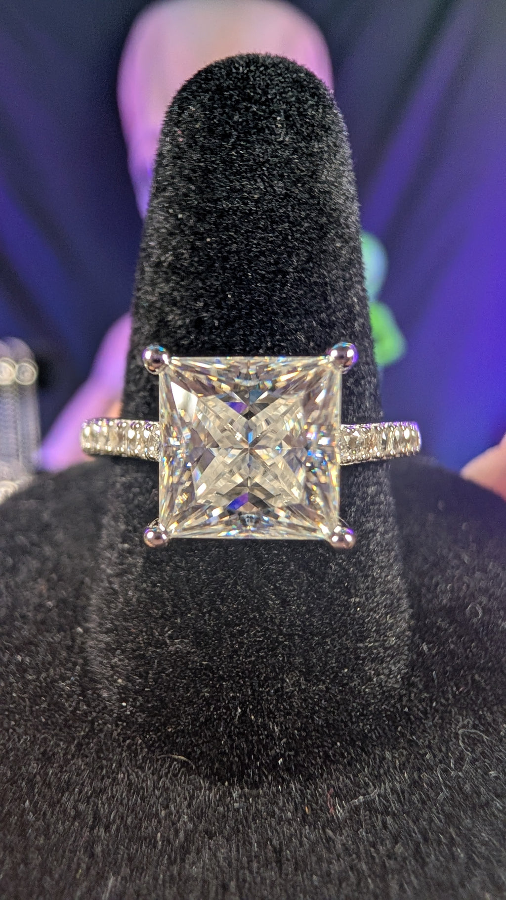 Galactic Ice 3CT Quasar Princess Moissanite S925 Sterling Silver RIng