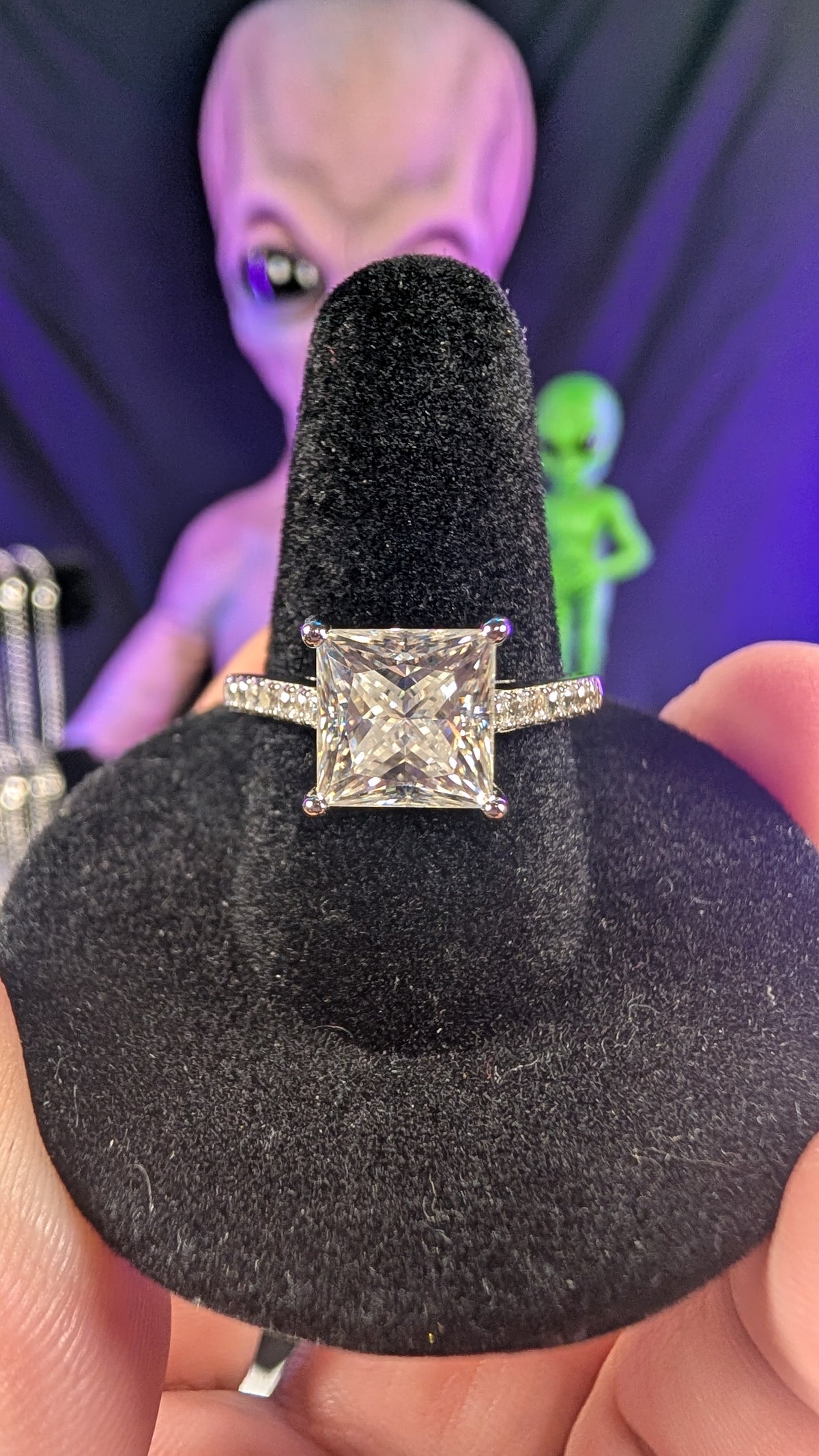 Galactic Ice 3CT Quasar Princess Moissanite S925 Sterling Silver RIng