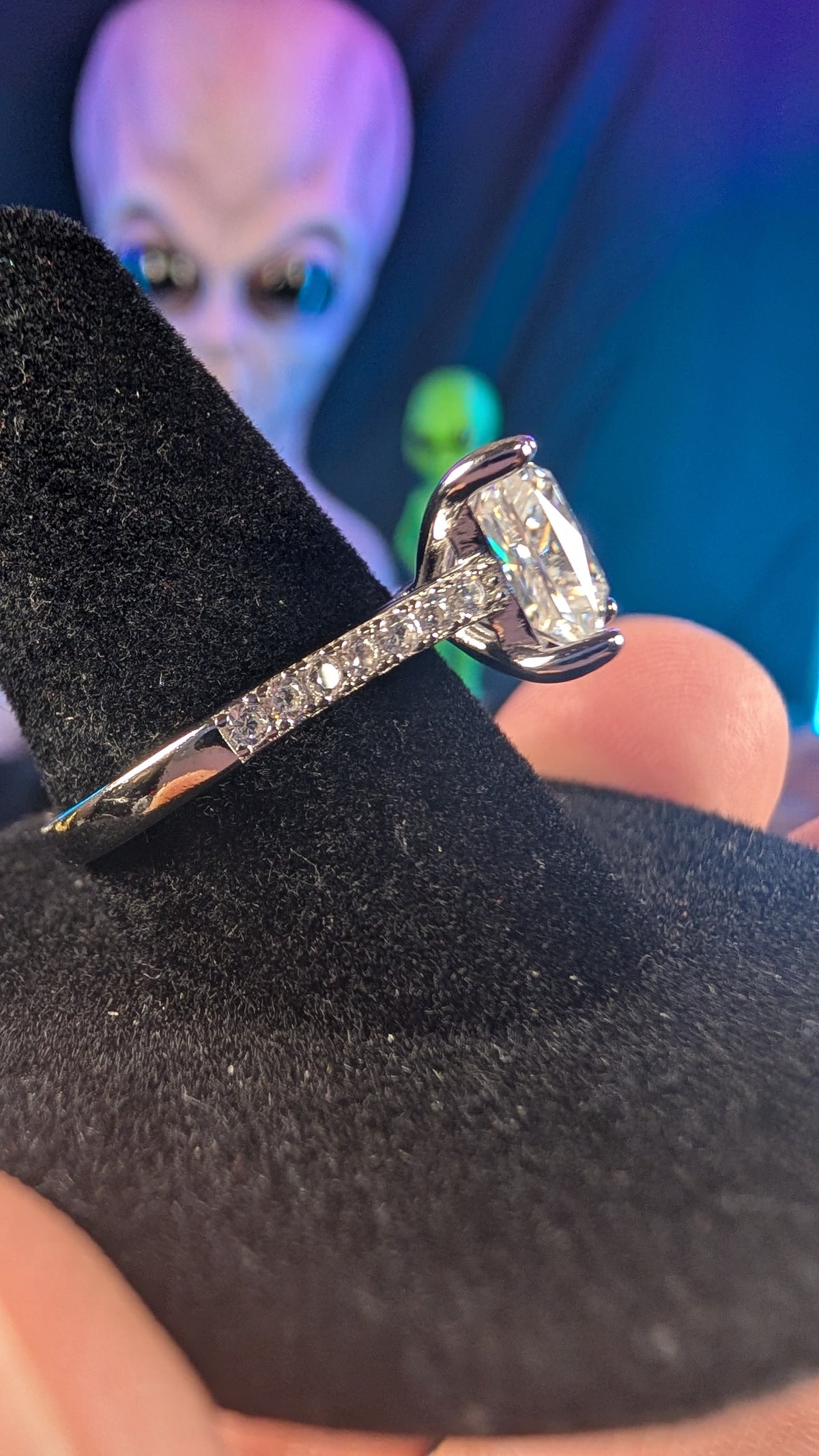 Galactic Ice 3CT Quasar Princess Moissanite S925 Sterling Silver RIng