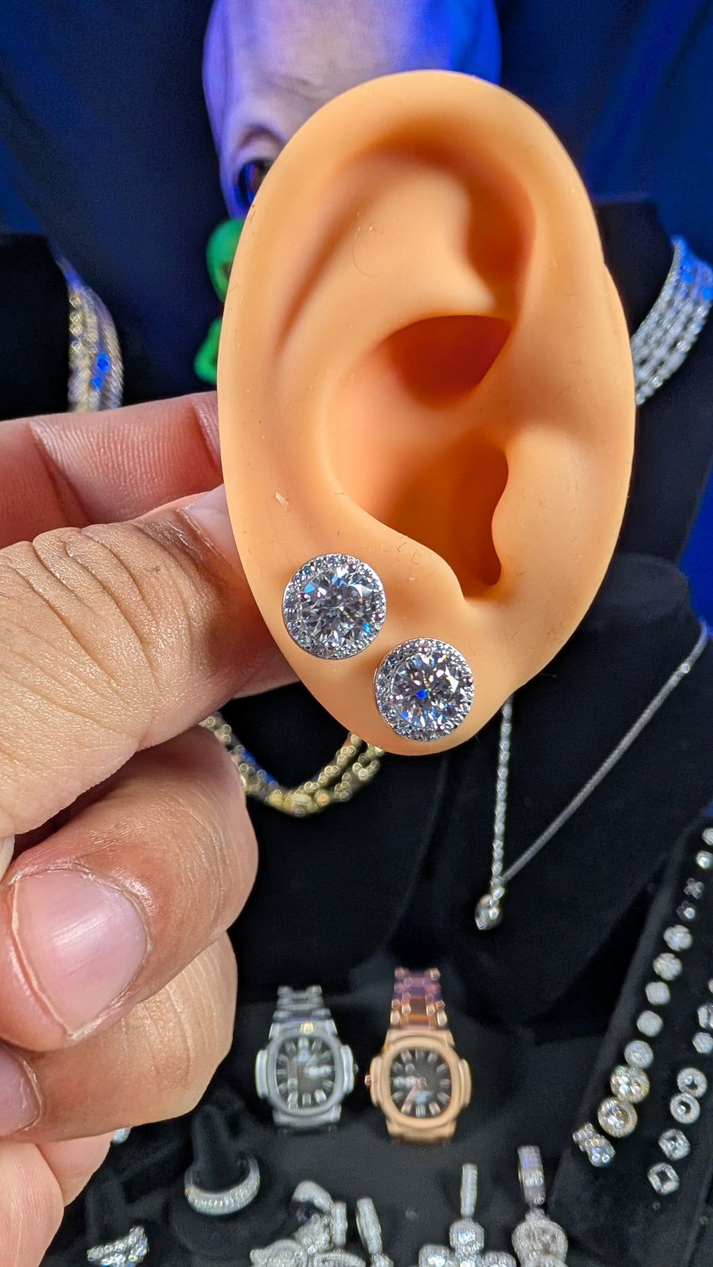 Galactic Ice Orbit Halo 1CT Moissanite Stud Earrings S925 Sterling Silver