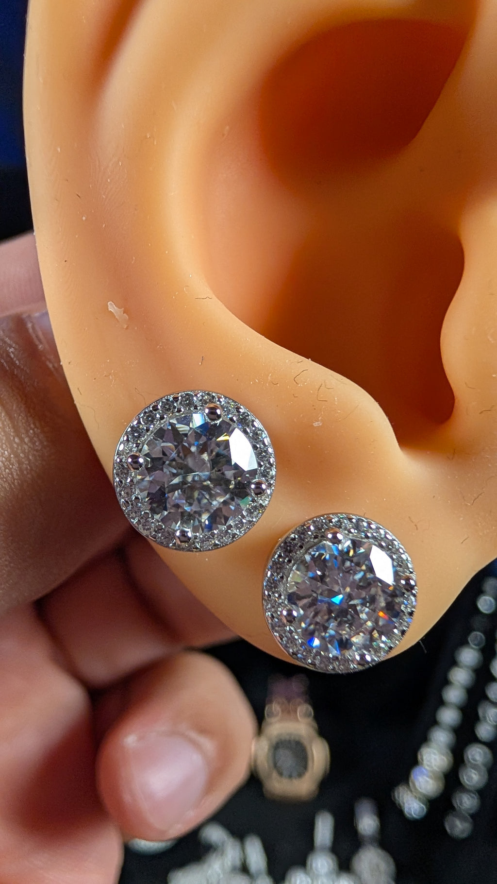 Galactic Ice Orbit Halo 1CT Moissanite Stud Earrings S925 Sterling Silver