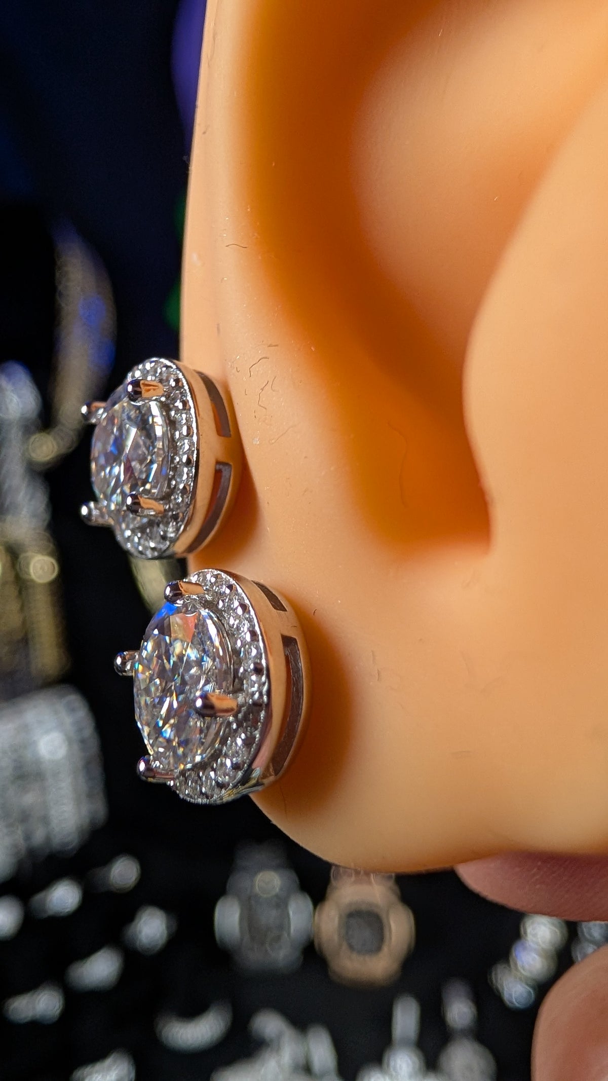 Galactic Ice Orbit Halo 1CT Moissanite Stud Earrings S925 Sterling Silver