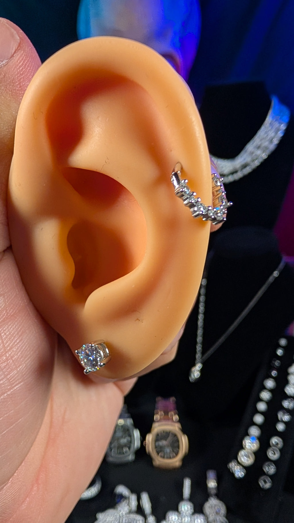 Galactic Ice Lunar Orbit Moissanite Cartilage Earrings S925 Sterling Silver