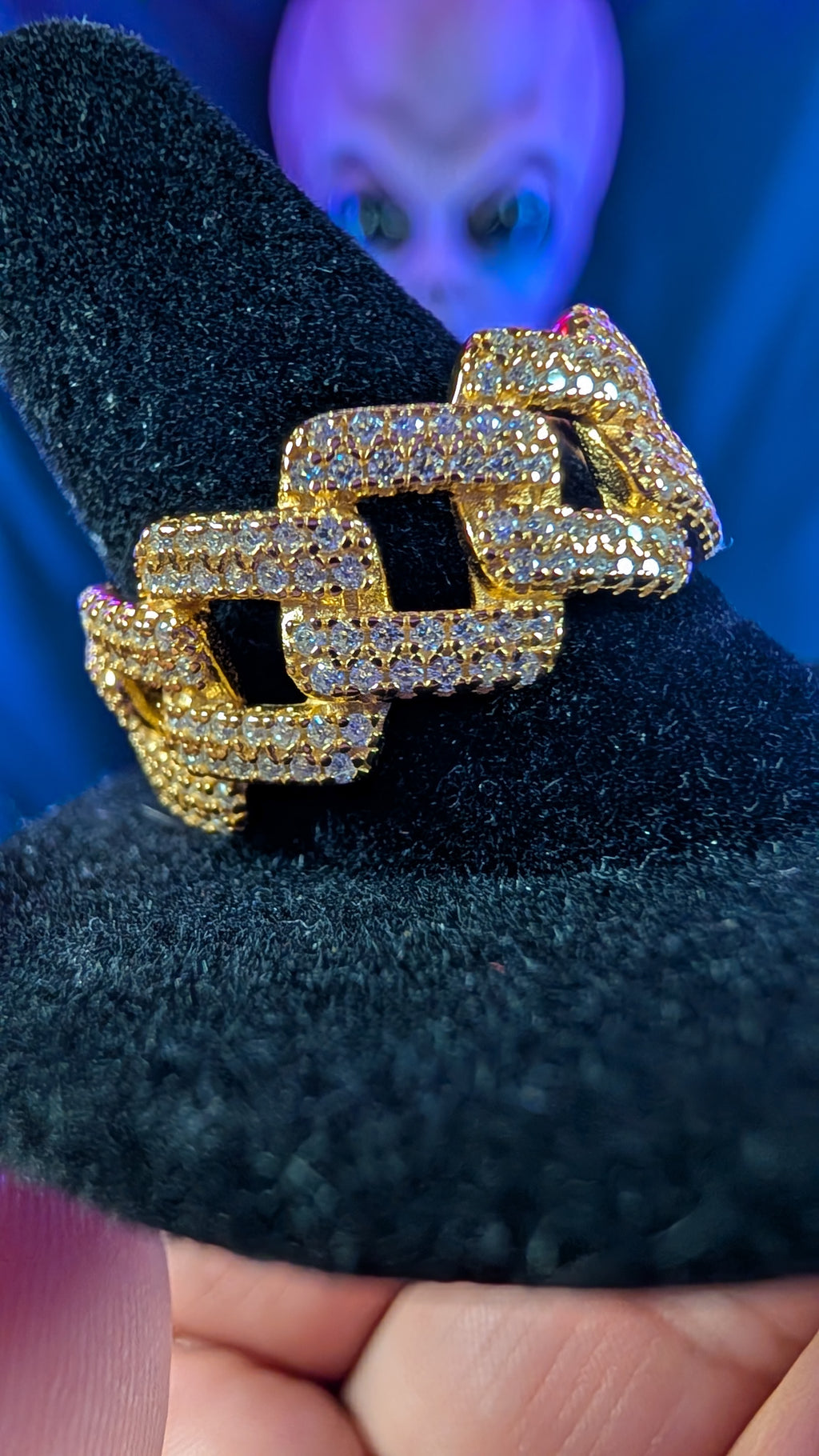 Galactic Ice Solar Flare Cuban Link Moissanite S925 Sterling Silver Gold Plated Ring