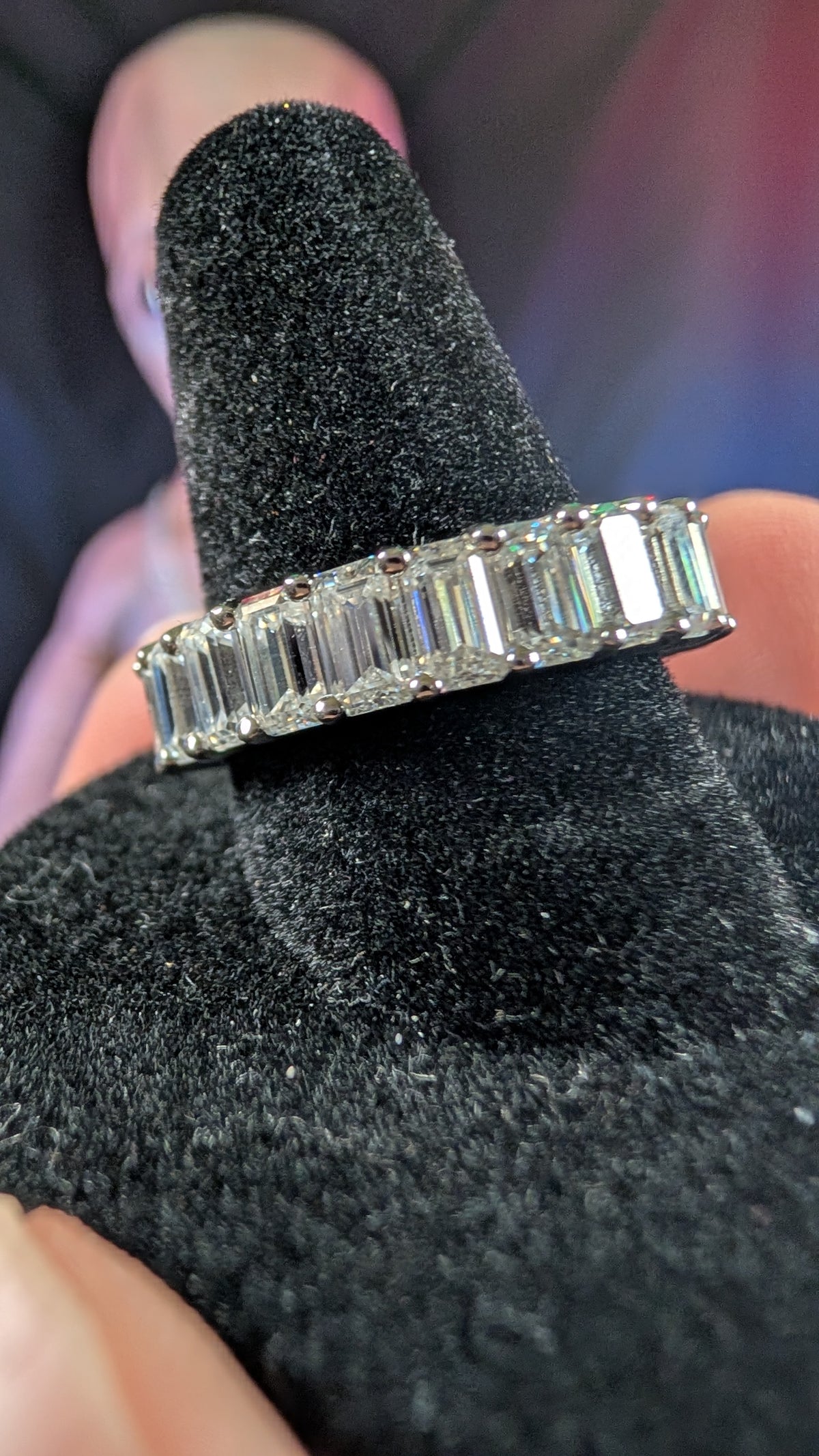 Galactic Ice Andromeda Ice Emerald Cut Moissantie S925 Sterling Silver Band