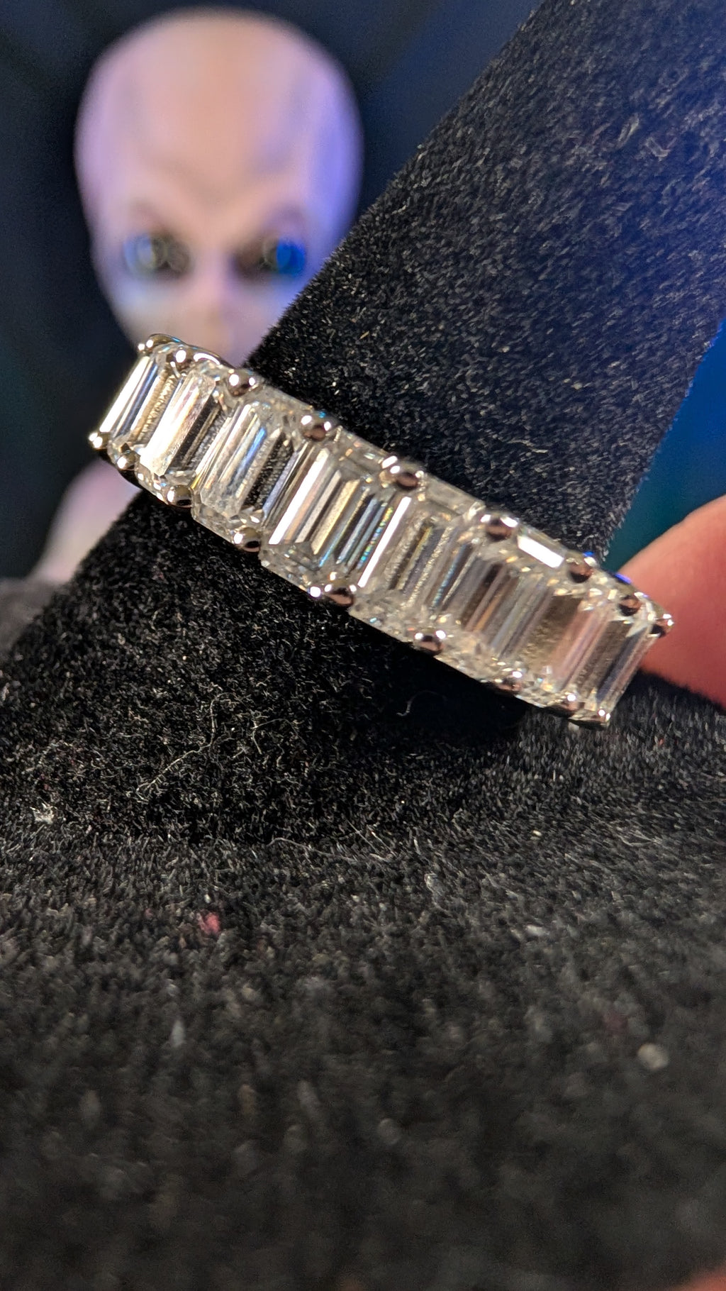 Galactic Ice Andromeda Ice Emerald Cut Moissantie S925 Sterling Silver Band