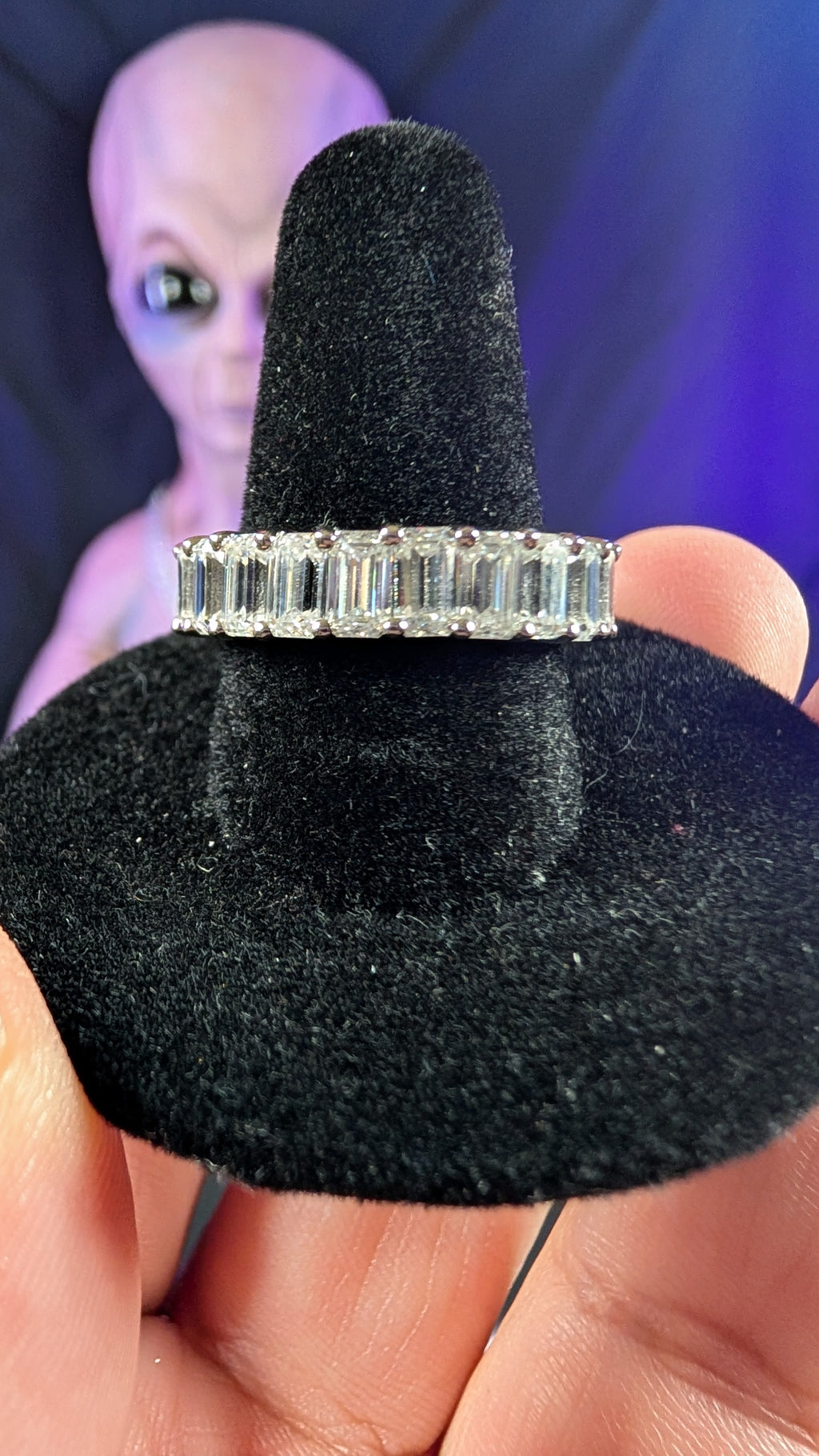 Galactic Ice Andromeda Ice Emerald Cut Moissantie S925 Sterling Silver Band